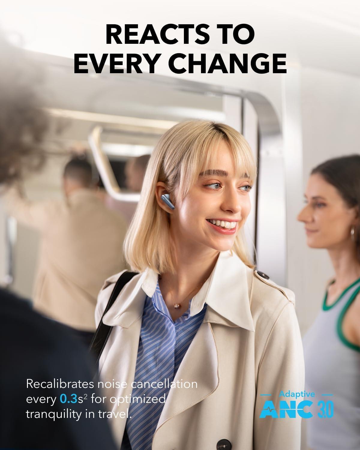 imageSoundcore Liberty 4 Pro by Anker Noise Cancelling Wireless Earbuds 7Sensor and RealTime Adaptive Noise Cancelling 2 Faster Charging StudioLevel HiFi Music Clear Calls with 6 Mics and AIGlossy Light Blue