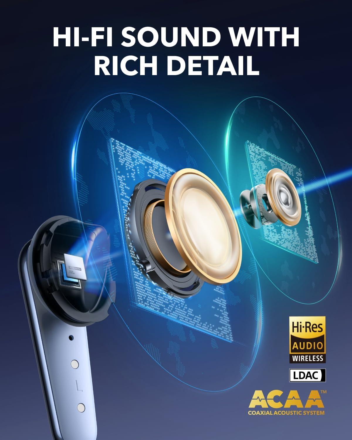 imageSoundcore Liberty 4 Pro by Anker Noise Cancelling Wireless Earbuds 7Sensor and RealTime Adaptive Noise Cancelling 2 Faster Charging StudioLevel HiFi Music Clear Calls with 6 Mics and AIGlossy Light Blue