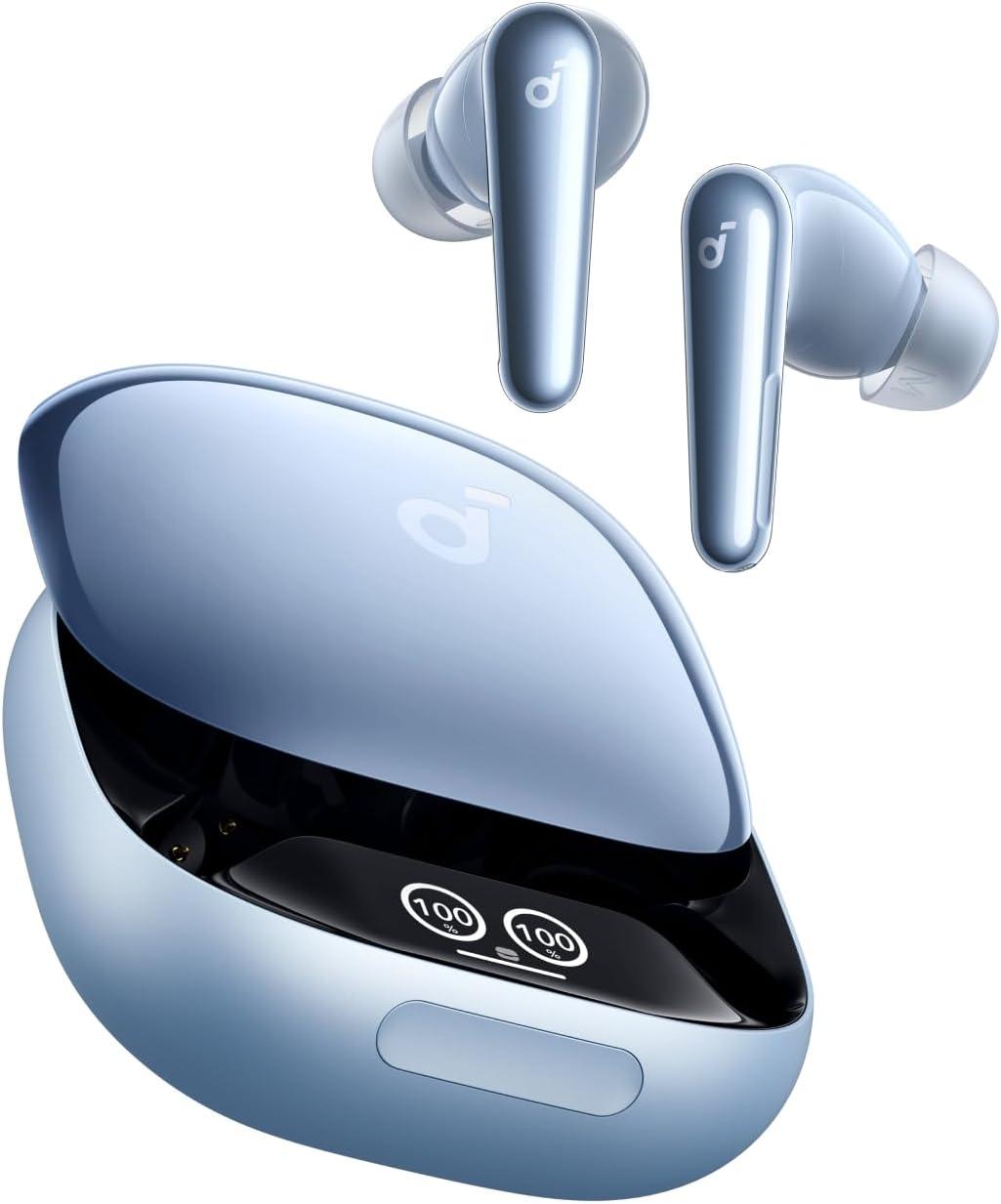 imageSoundcore Liberty 4 Pro by Anker Noise Cancelling Wireless Earbuds 7Sensor and RealTime Adaptive Noise Cancelling 2 Faster Charging StudioLevel HiFi Music Clear Calls with 6 Mics and AIGlossy Light Blue