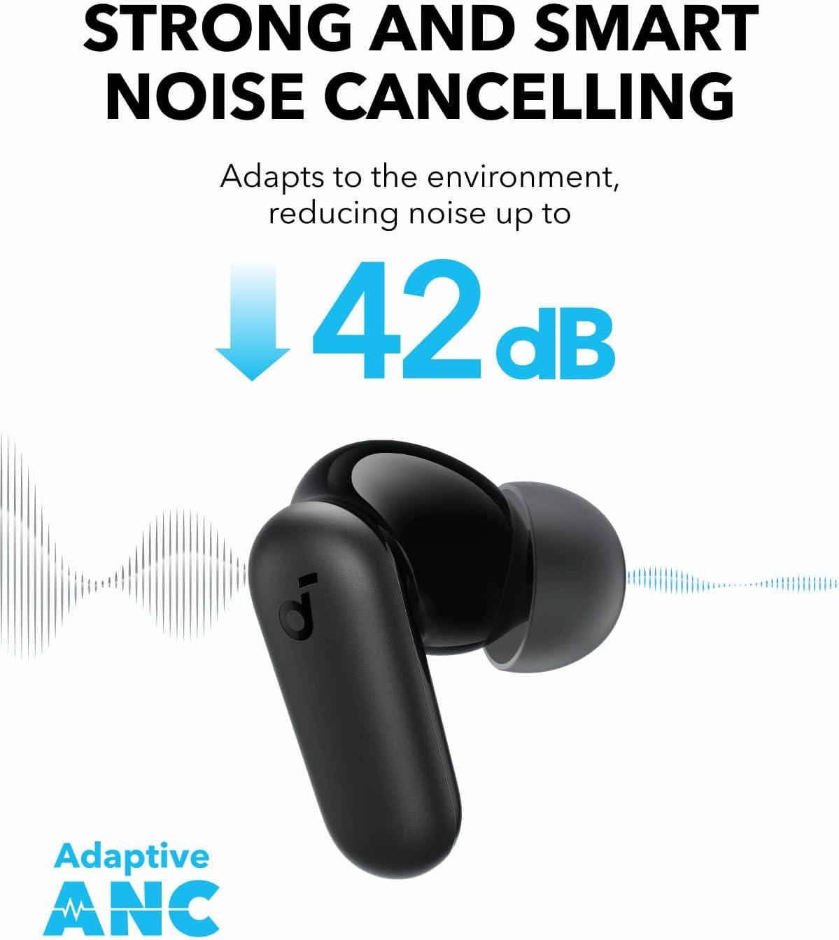 imageSoundcore P30i by Anker Noise Cancelling Earbuds Strong and Smart Noise Cancelling Powerful Bass 45H Playtime 2in1 Case and Phone Stand IP54 Wireless Earbuds Bluetooth 54 BlackBlack