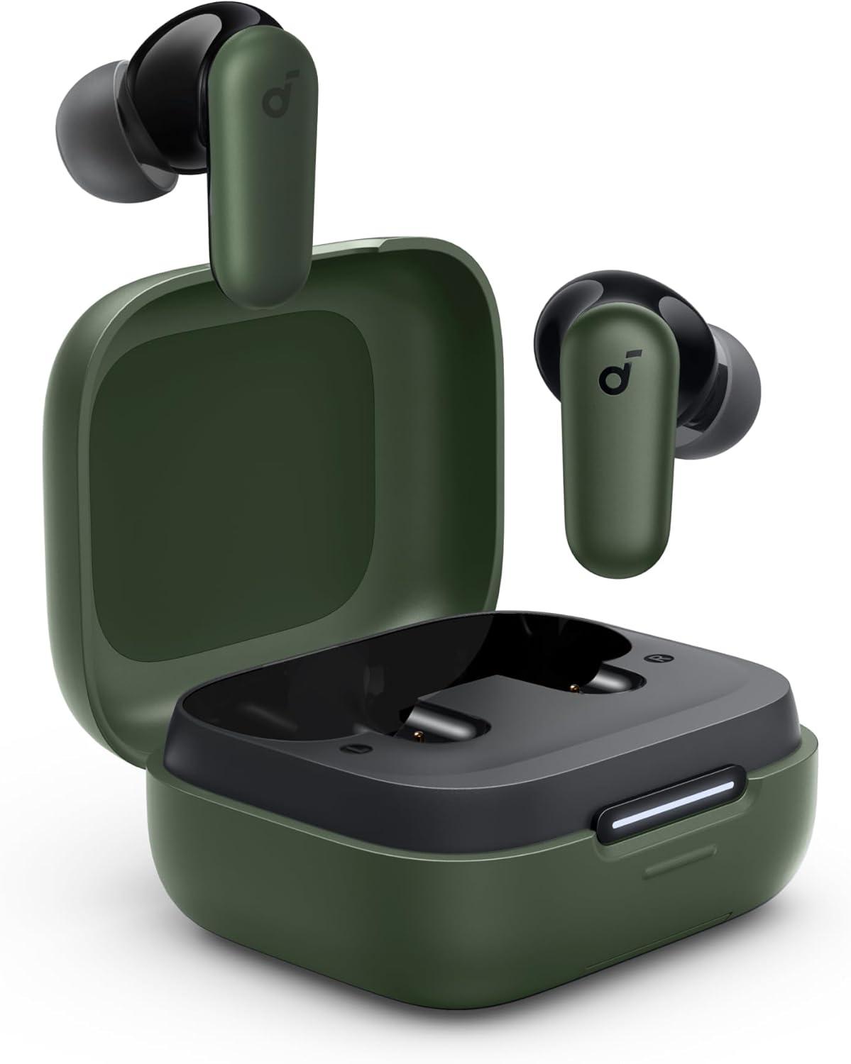 imageSoundcore P30i by Anker Noise Cancelling Earbuds Strong and Smart Noise Cancelling Powerful Bass 45H Playtime 2in1 Case and Phone Stand IP54 Wireless Earbuds Bluetooth 54 BlackGreen