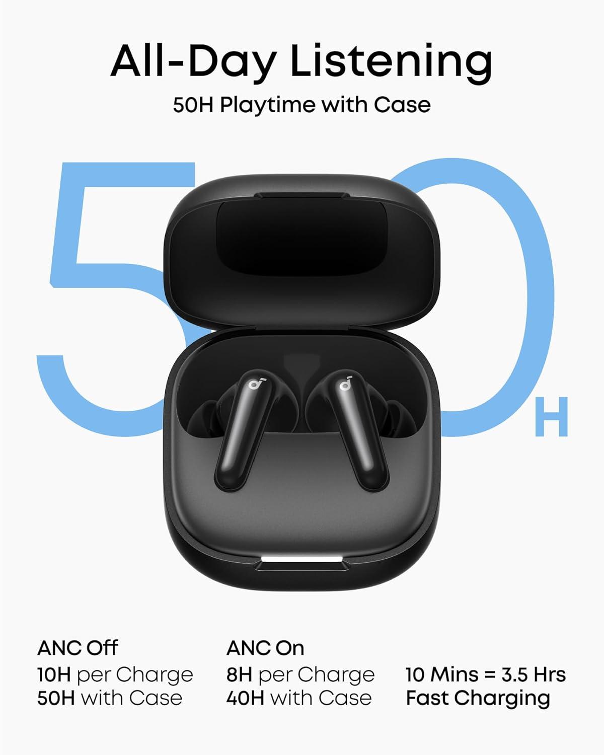 imageSoundcore P31i by Anker RealTime Adaptive Noise Cancelling HiRes Sound Translation Earbuds 50H Playtime Wireless Earbuds Bluetooth Earphones Spatial Audio Fast Charging IP55Black