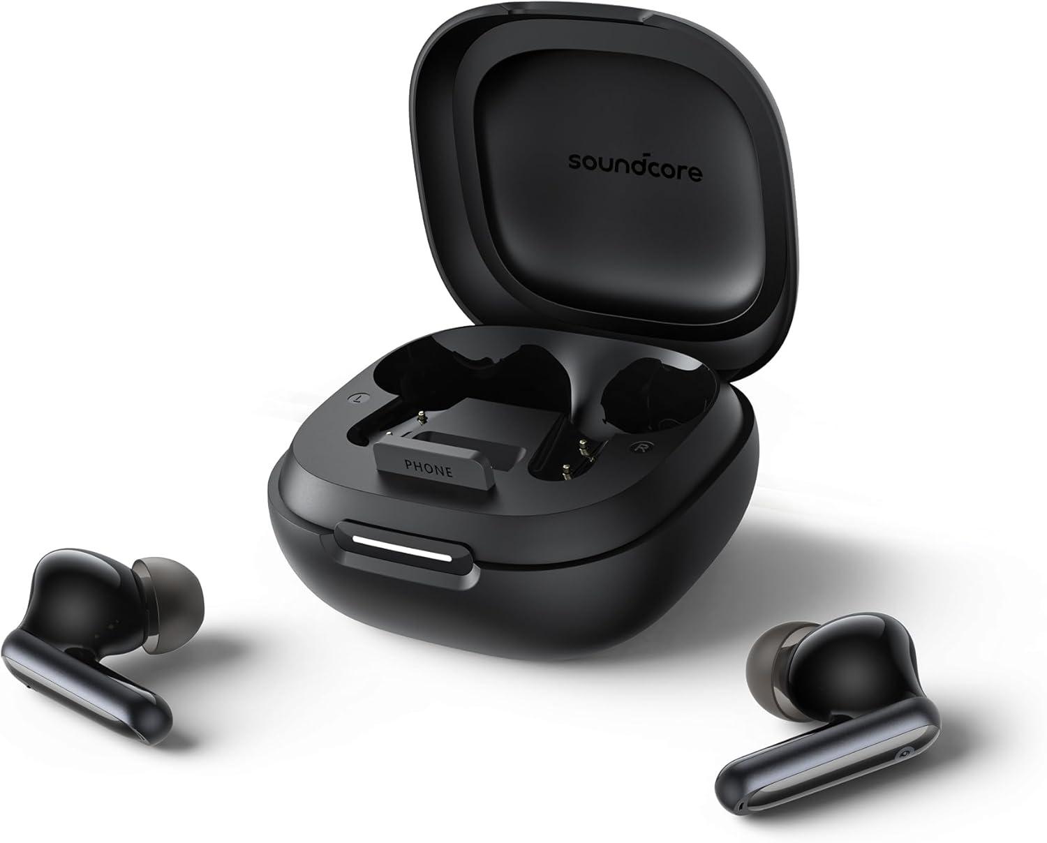 imageSoundcore P40i by Anker Noise Cancelling Wireless Earbuds Adaptive Noise Cancelling to Environments Heavy Bass 60H Playtime 2in1 Case and Phone Stand IPX5 Wireless Charging Bluetooth 53Black