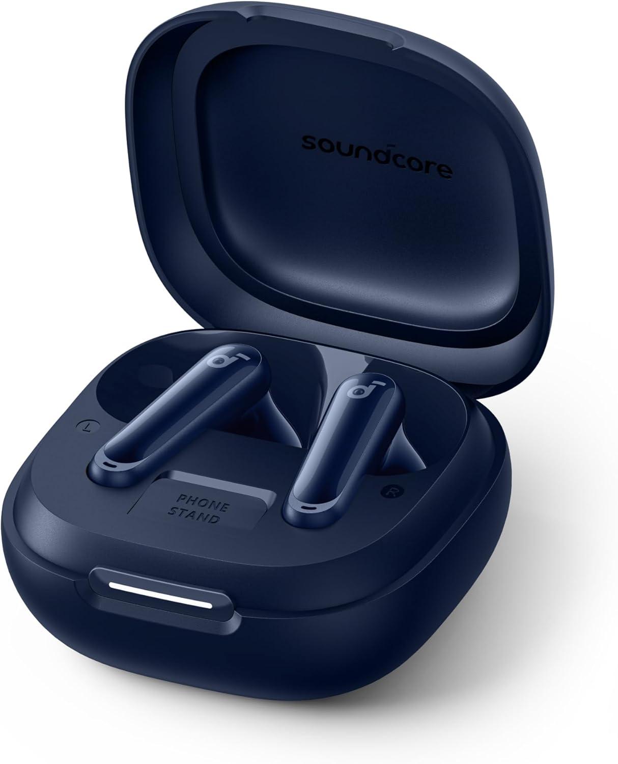 imageSoundcore P40i by Anker Noise Cancelling Wireless Earbuds Adaptive Noise Cancelling to Environments Heavy Bass 60H Playtime 2in1 Case and Phone Stand IPX5 Wireless Charging Bluetooth 53Navy Blue