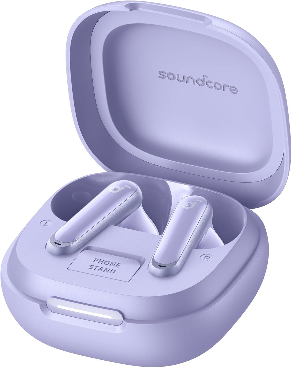 imageSoundcore P40i by Anker Noise Cancelling Wireless Earbuds Adaptive Noise Cancelling to Environments Heavy Bass 60H Playtime 2in1 Case and Phone Stand IPX5 Wireless Charging Bluetooth 53Purple