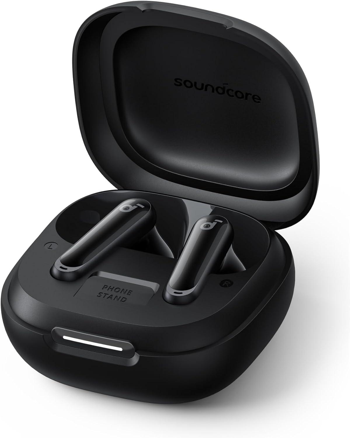 imageSoundcore P40i by Anker Noise Cancelling Wireless Earbuds Adaptive Noise Cancelling to Environments Heavy Bass 60H Playtime 2in1 Case and Phone Stand IPX5 Wireless Charging Bluetooth 53Black