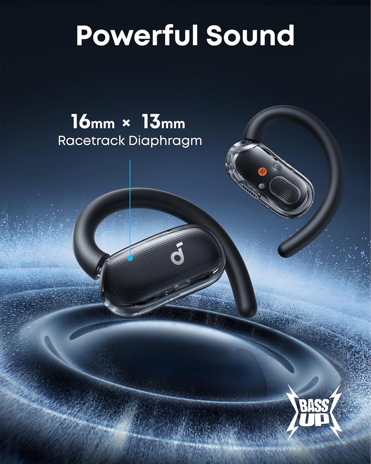 imageSoundcore V40i by Anker OpenEar Headphones Clear Design Lidless Case 4 Adjustable Positions for Every Ear Size Richer Bass IP55 21H Playtime AI Clear Calls Bluetooth 54 App ControlBlack