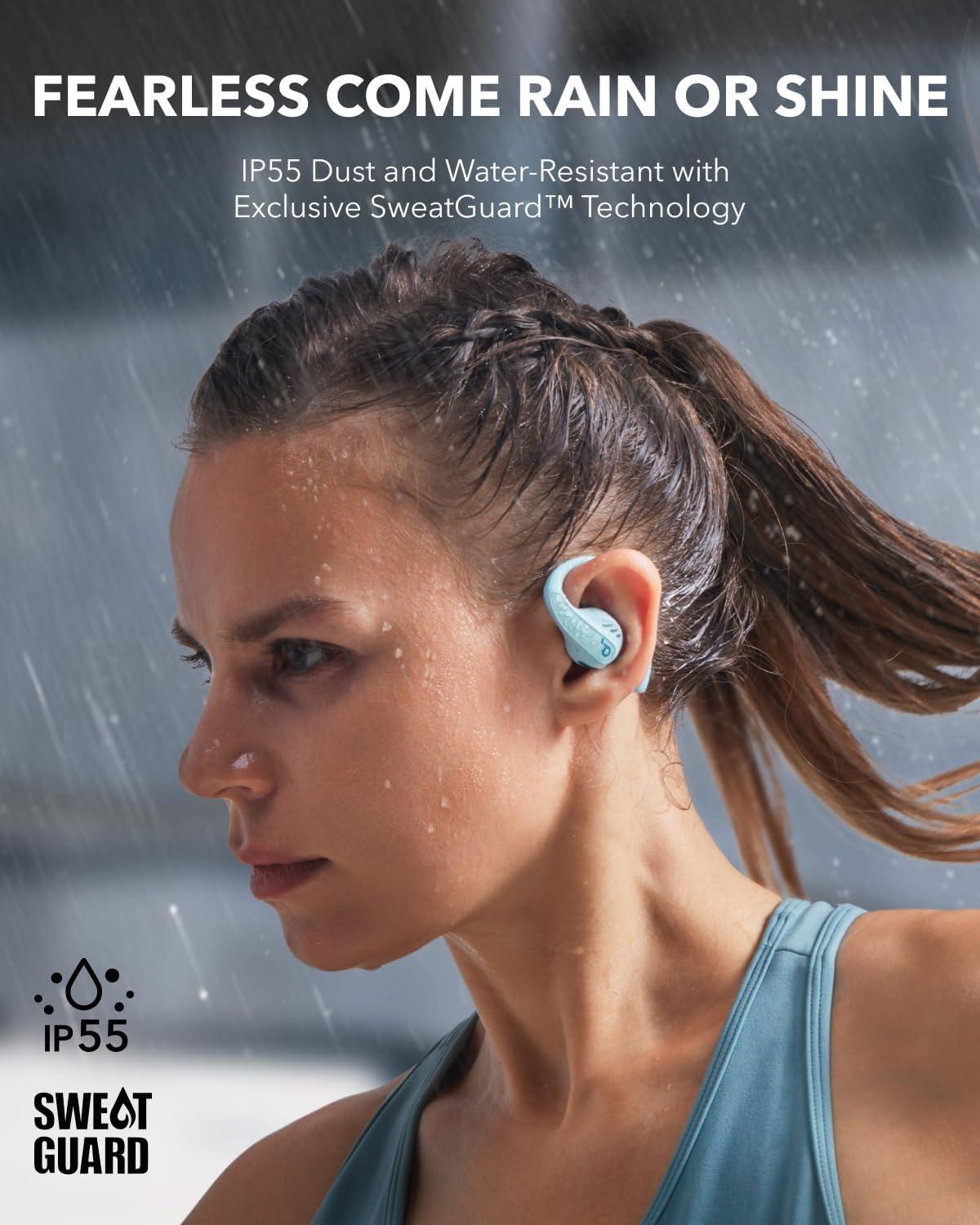 imageSoundcore by Anker AeroFit Pro OpenEar Headphones Ultra Comfort Secure Fit Ergonomic Design Rich Sound with LDAC Bluetooth 53 IP55 WaterResistant 46H Playtime App Control Wireless EarbudsAqua Blue