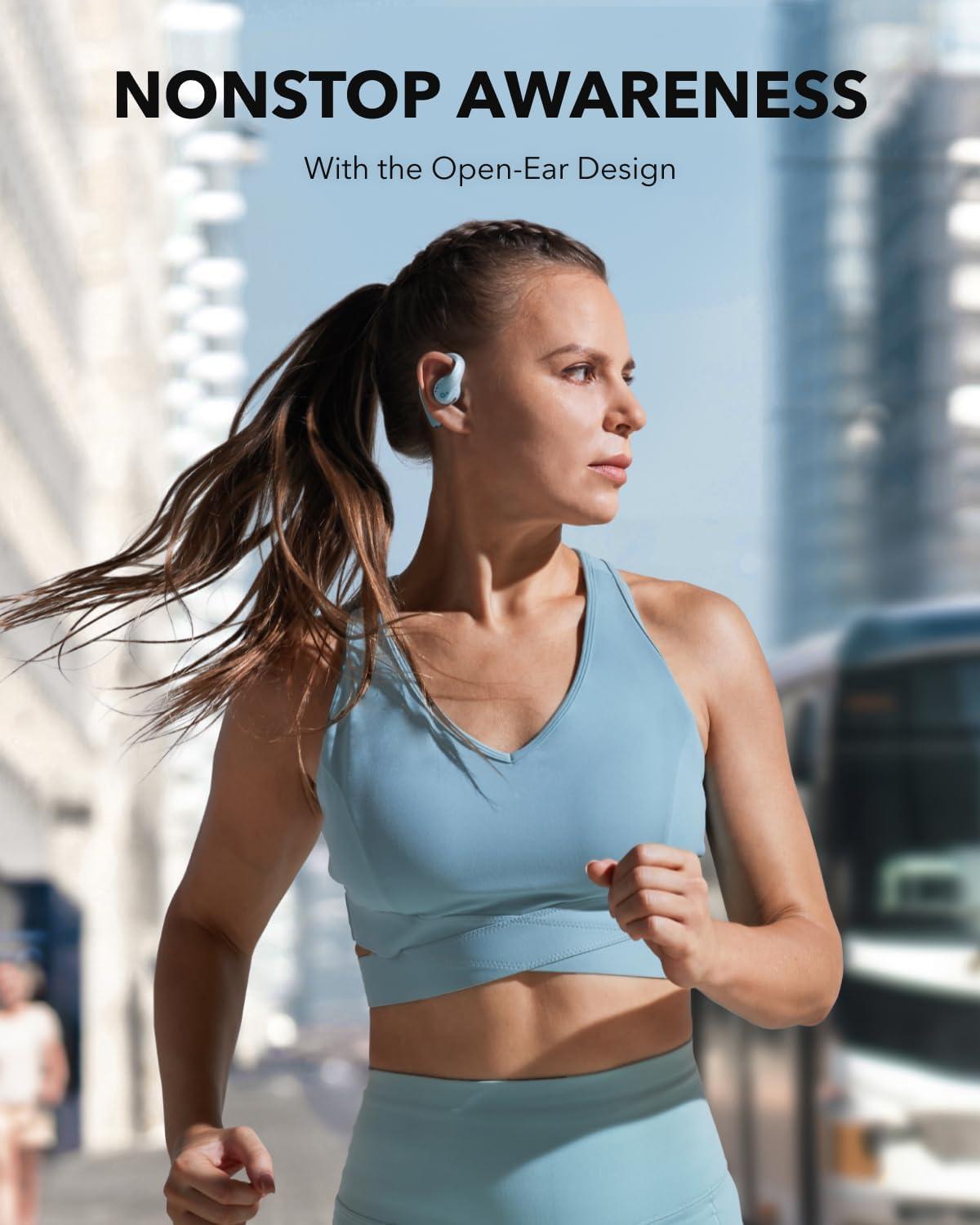 imageSoundcore by Anker AeroFit Pro OpenEar Headphones Ultra Comfort Secure Fit Ergonomic Design Rich Sound with LDAC Bluetooth 53 IP55 WaterResistant 46H Playtime App Control Wireless EarbudsAqua Blue