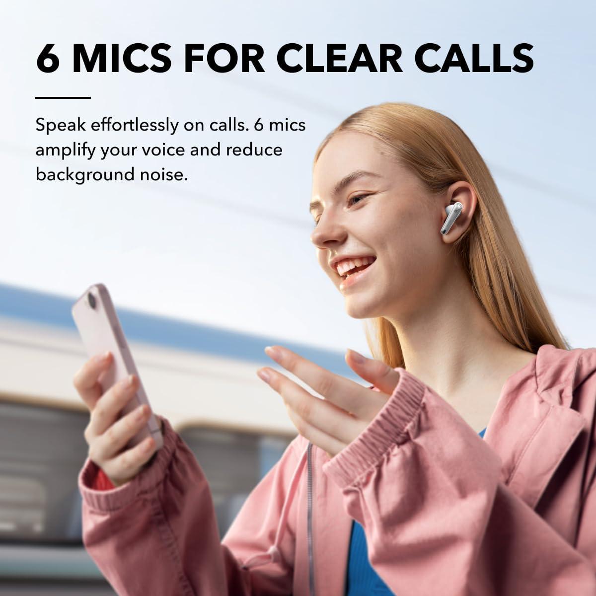 imageSoundcore by Anker Liberty 4 NC Wireless Earbuds 985 Noise Reduction Adaptive Noise Cancelling to Ears and Environment HiRes Sound 50H Battery Wireless Charging Bluetooth 53Clear White