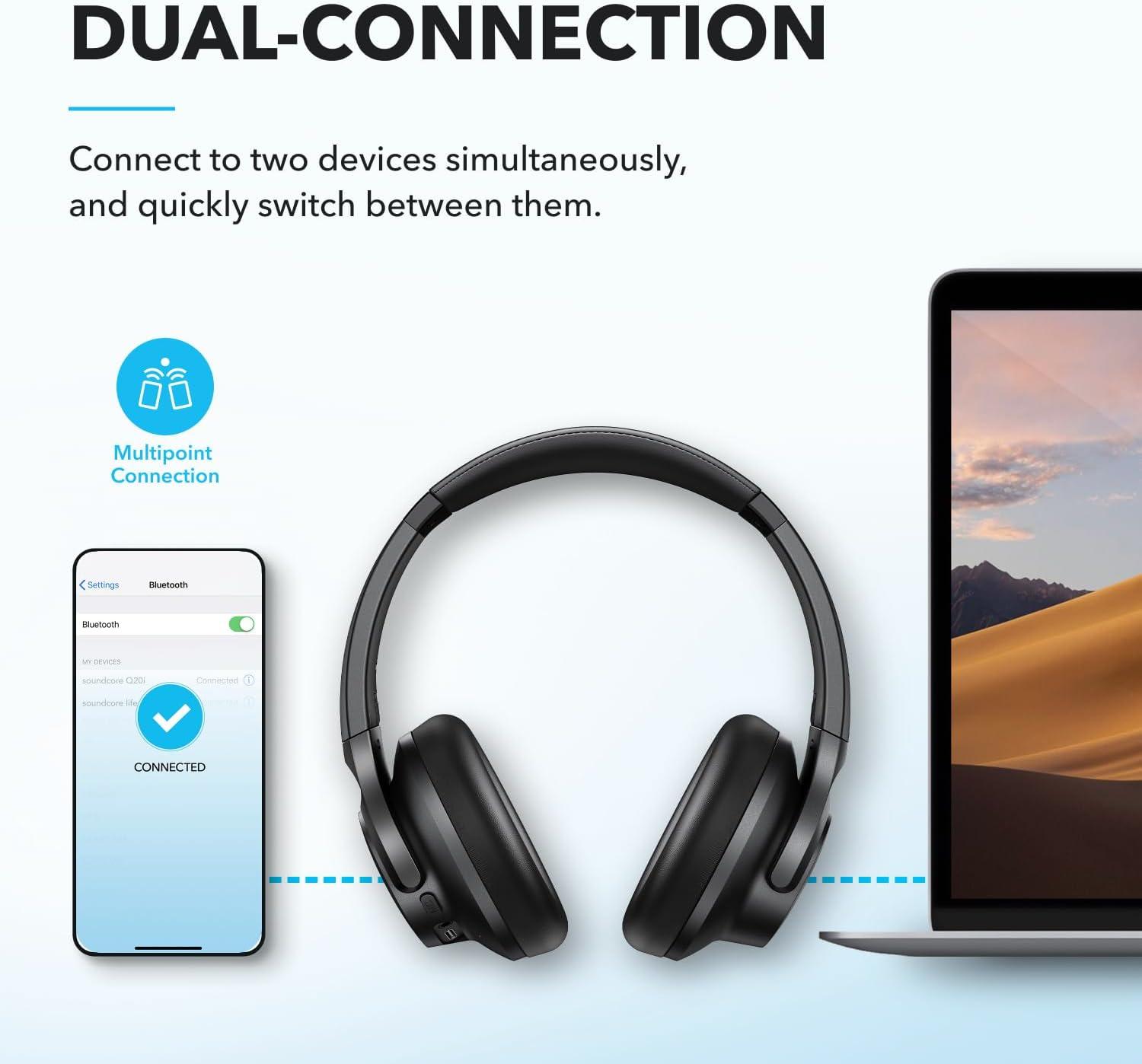 imageSoundcore by Anker Q20i Hybrid Active Noise Cancelling Headphones Wireless OverEar Bluetooth 40H Long ANC Playtime HiRes Audio Big Bass Customize via an App Transparency Mode WhiteBlack