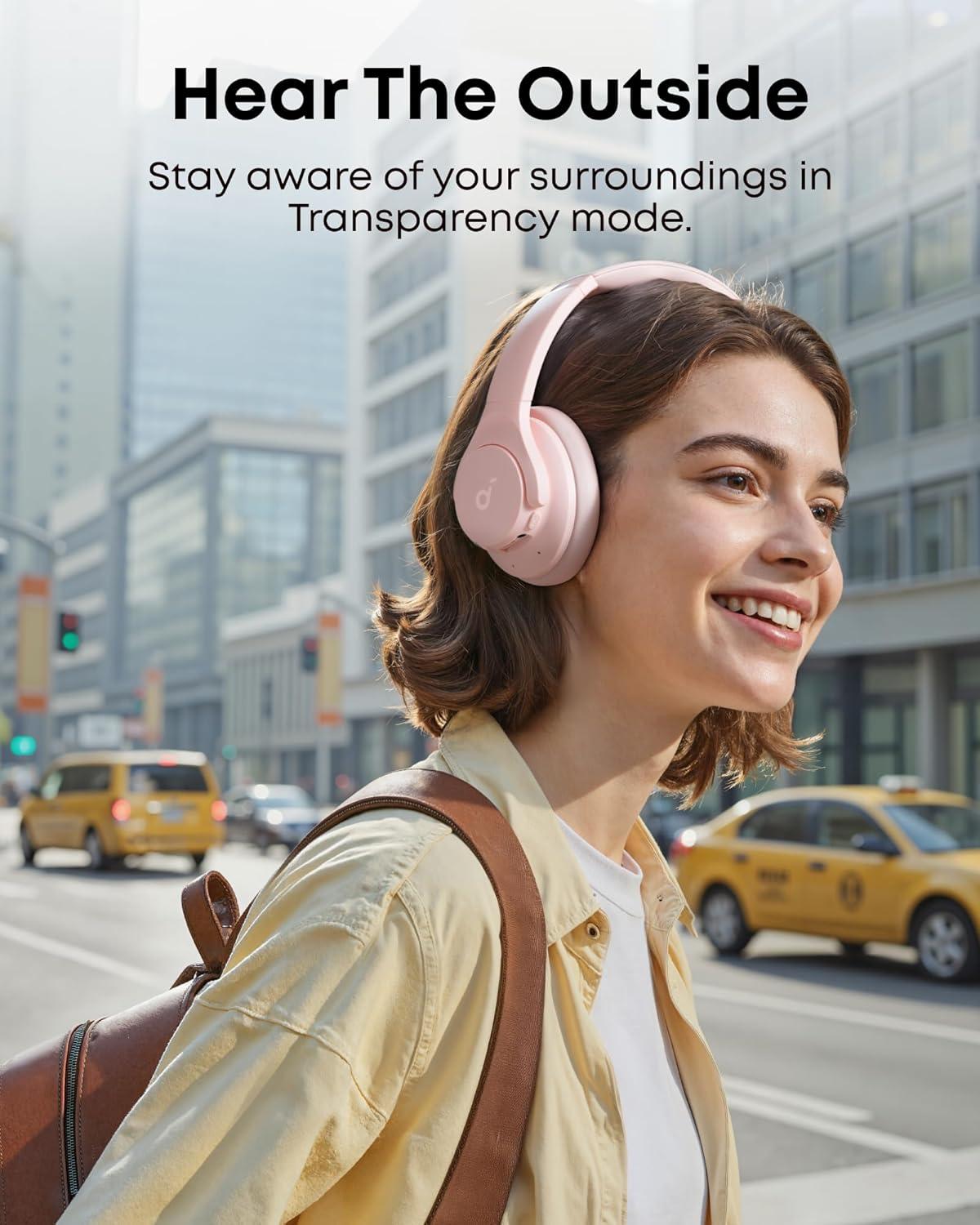 imageSoundcore by Anker Q20i Hybrid Active Noise Cancelling Headphones Wireless OverEar Bluetooth 40H Long ANC Playtime HiRes Audio Big Bass Customize via an App Transparency Mode WhitePink