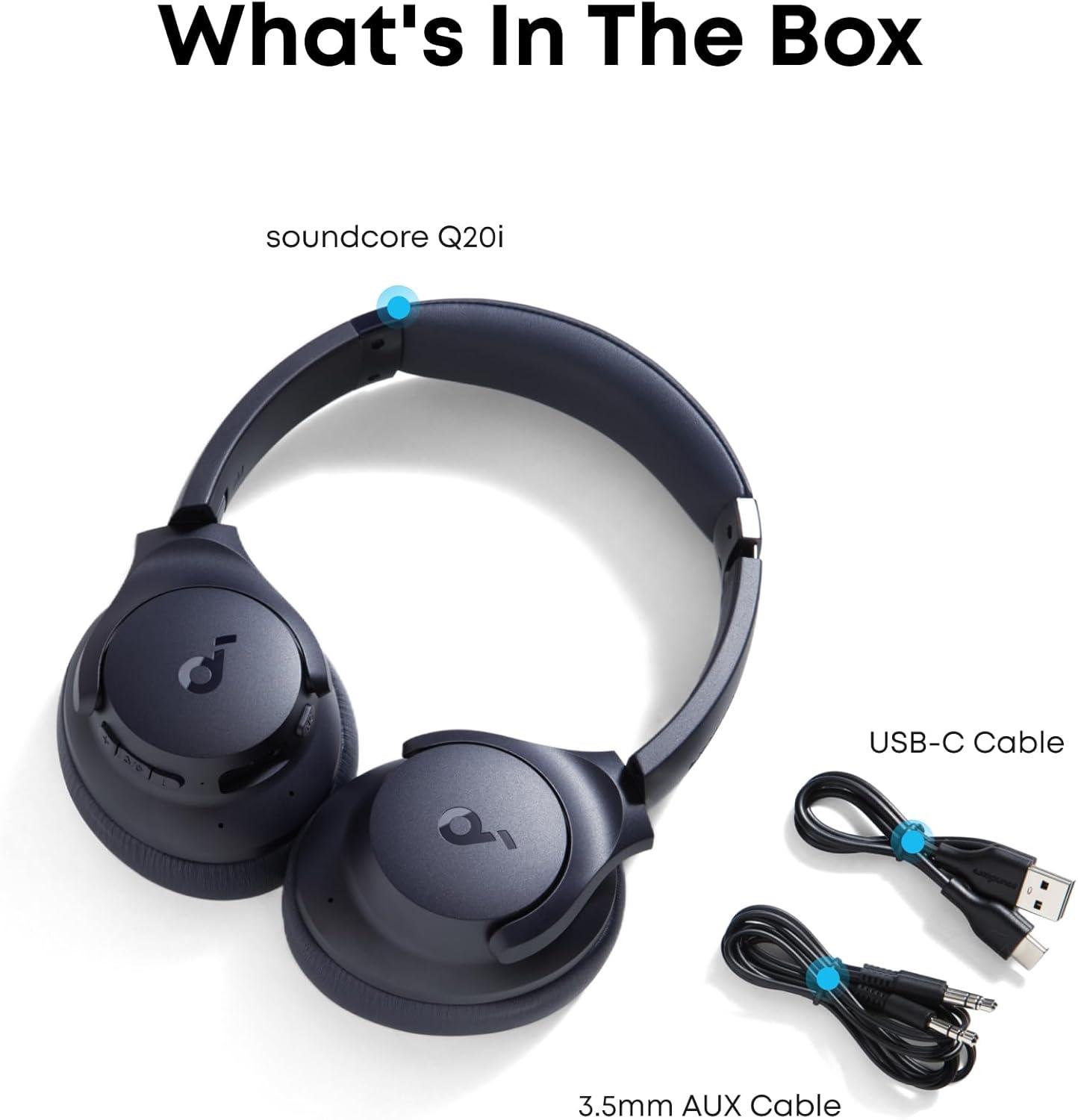 imageSoundcore by Anker Q20i Hybrid Active Noise Cancelling Headphones Wireless OverEar Bluetooth 40H Long ANC Playtime HiRes Audio Big Bass Customize via an App Transparency Mode WhiteBlue