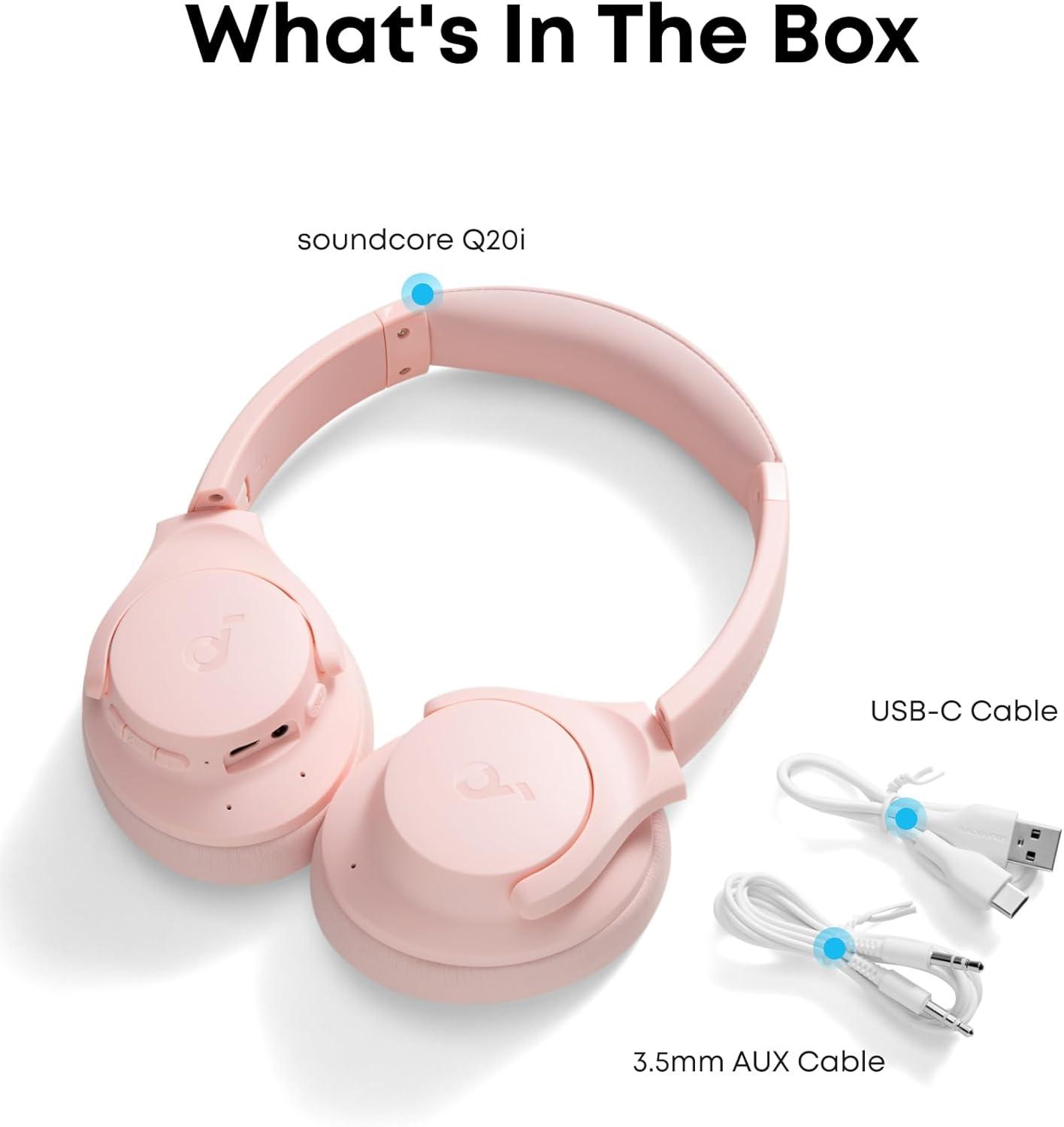 imageSoundcore by Anker Q20i Hybrid Active Noise Cancelling Headphones Wireless OverEar Bluetooth 40H Long ANC Playtime HiRes Audio Big Bass Customize via an App Transparency Mode WhitePink
