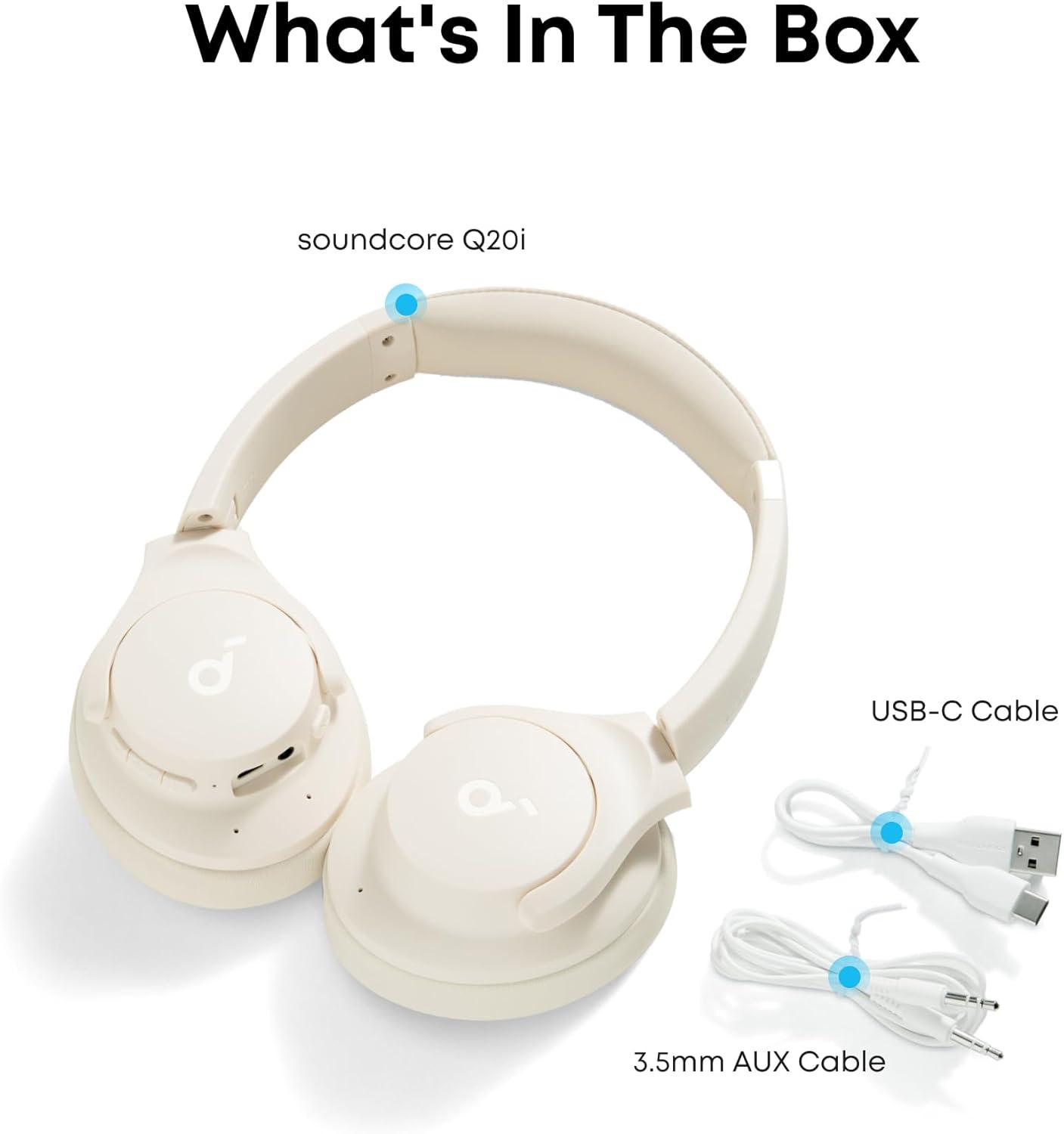imageSoundcore by Anker Q20i Hybrid Active Noise Cancelling Headphones Wireless OverEar Bluetooth 40H Long ANC Playtime HiRes Audio Big Bass Customize via an App Transparency Mode WhiteAlmond White