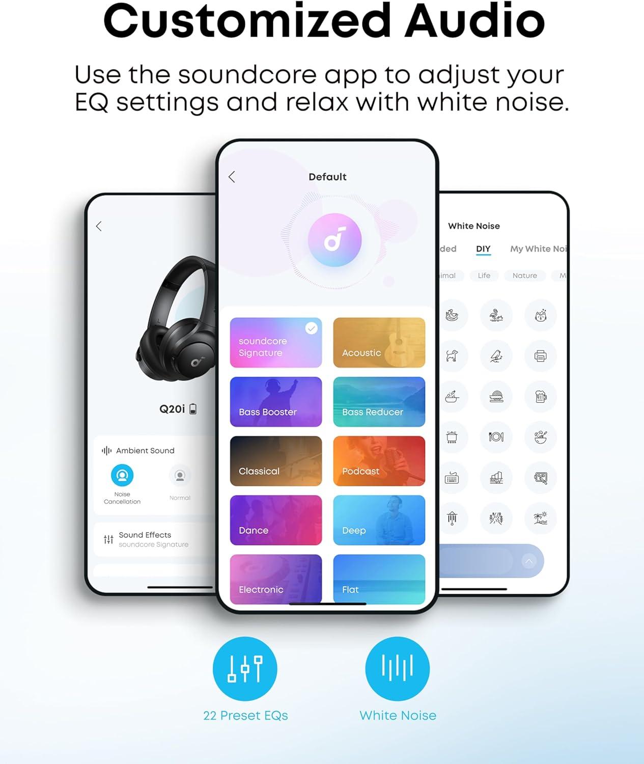 imageSoundcore by Anker Q20i Hybrid Active Noise Cancelling Headphones Wireless OverEar Bluetooth 40H Long ANC Playtime HiRes Audio Big Bass Customize via an App Transparency Mode WhitePink