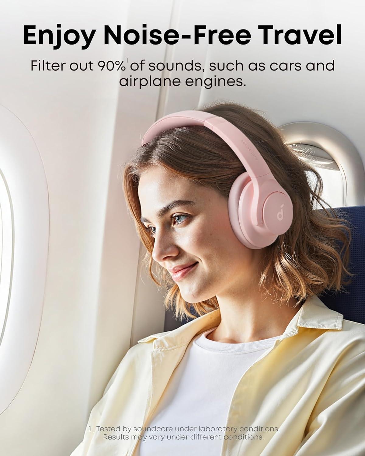 imageSoundcore by Anker Q20i Hybrid Active Noise Cancelling Headphones Wireless OverEar Bluetooth 40H Long ANC Playtime HiRes Audio Big Bass Customize via an App Transparency Mode WhitePink