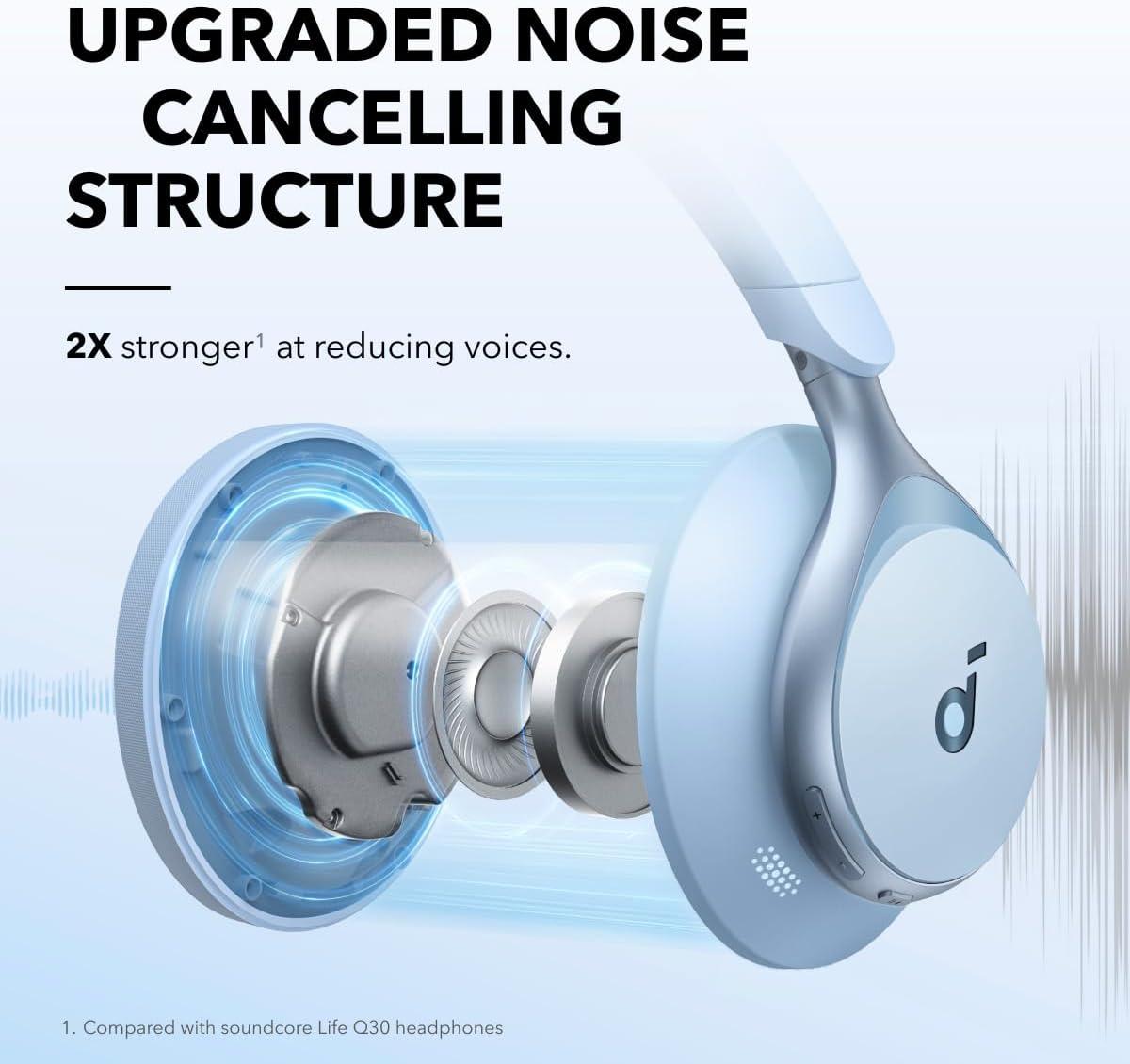 imageSoundcore by Anker Space One Active Noise Cancelling Headphones 2X Stronger Voice Reduction 40H ANC Playtime App Control LDAC HiRes Wireless Audio Comfortable Fit Clear Calls Bluetooth 53Sky Blue