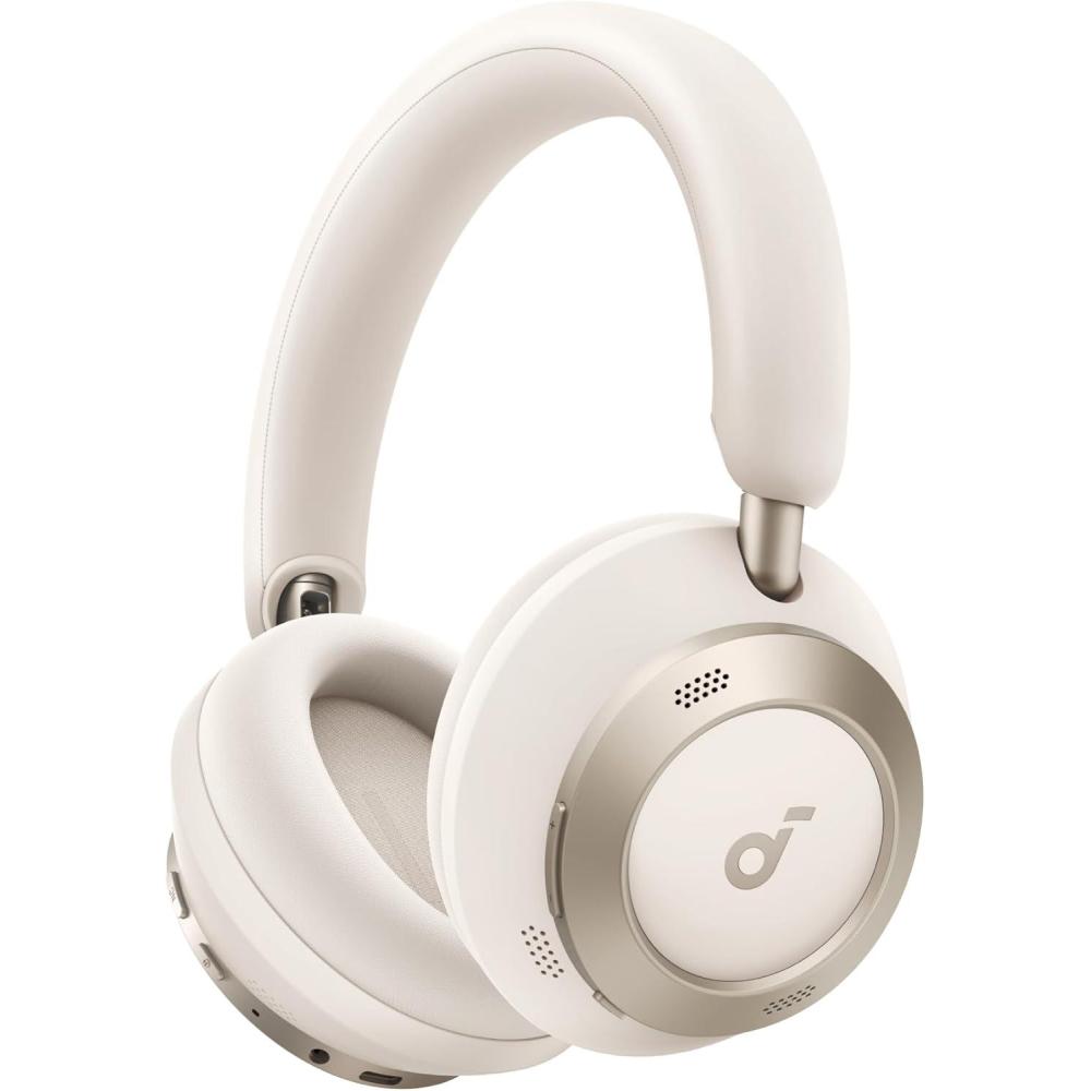 imageSoundcore Space One Pro FlexiCurve OverEar Headphone Adaptive Active Noise Cancelling Headphones Driven by 6 Mics 60H Lossless Audio UltraFast Charging HiRes Wireless Comfortable FitCream White