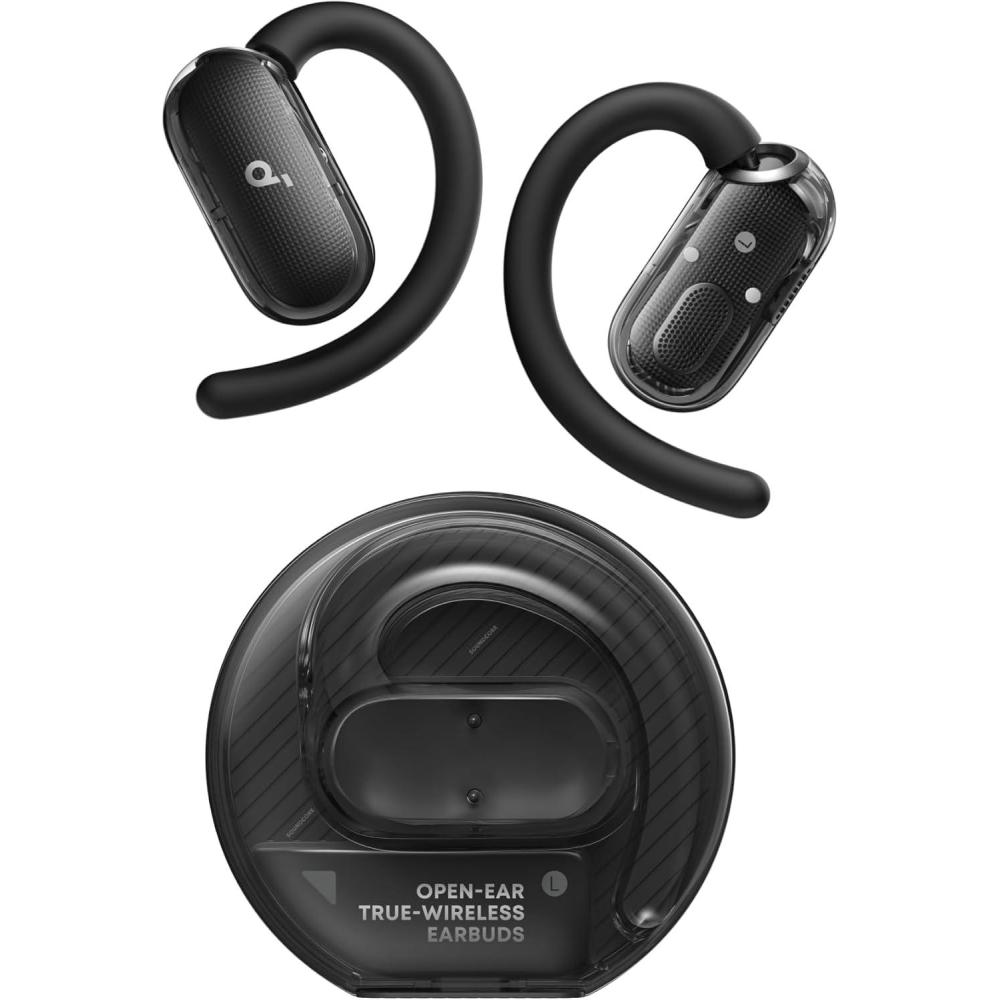 imageSoundcore V40i by Anker OpenEar Headphones Clear Design Lidless Case 4 Adjustable Positions for Every Ear Size Richer Bass IP55 21H Playtime AI Clear Calls Bluetooth 54 App ControlBlack