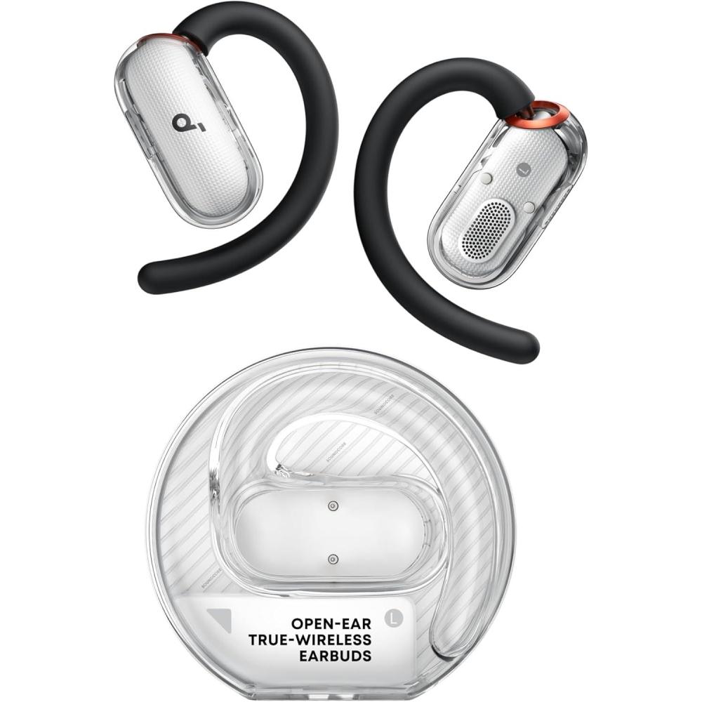 imageSoundcore V40i by Anker OpenEar Headphones Clear Design Lidless Case 4 Adjustable Positions for Every Ear Size Richer Bass IP55 21H Playtime AI Clear Calls Bluetooth 54 App ControlWhite