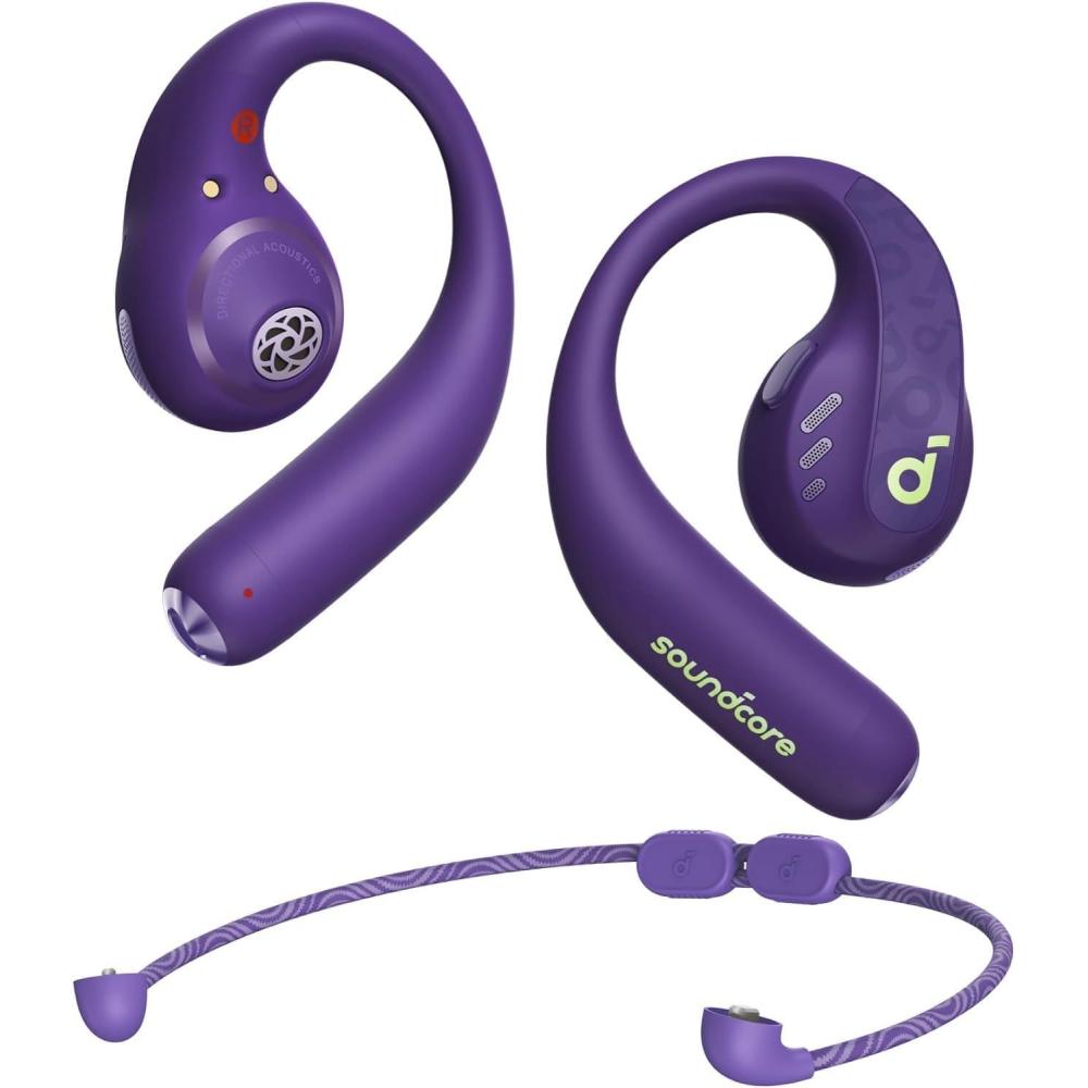 imageSoundcore by Anker AeroFit Pro OpenEar Headphones Ultra Comfort Secure Fit Ergonomic Design Rich Sound with LDAC Bluetooth 53 IP55 WaterResistant 46H Playtime App Control Wireless EarbudsElectric Purple