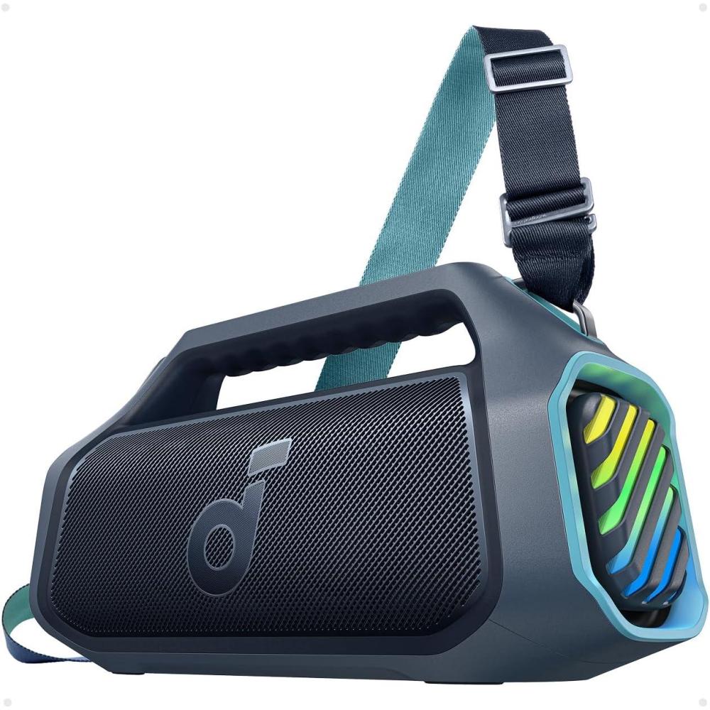 imagesoundcore Boom 2 Plus By Anker Outdoor Speaker 140W 22 Channel BassUp 20 20H Playtime Fast Charge IPX7 Waterproof RGB Lights Power Bank Bluetooth 53 Portable for Outdoors Camping BeachBlue