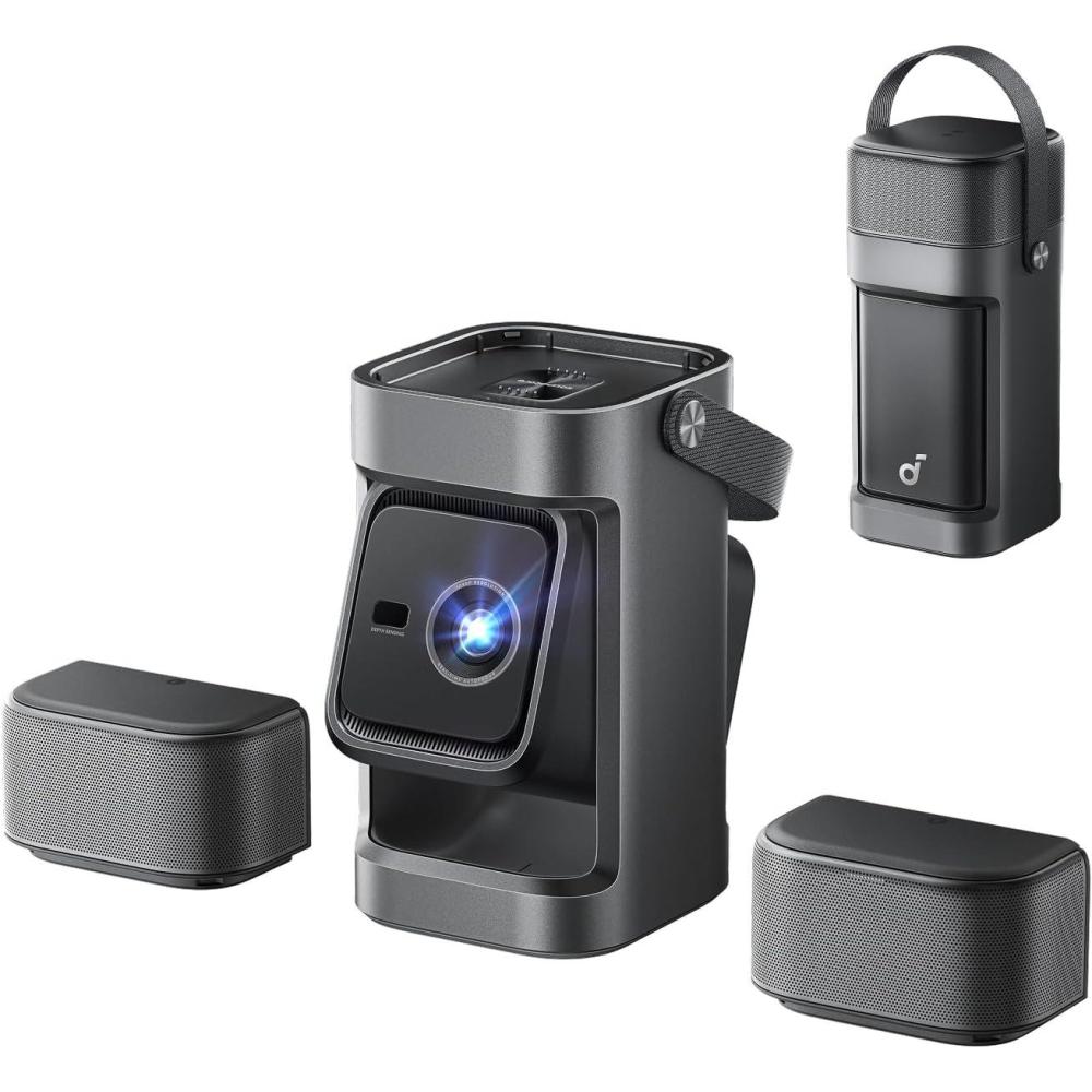 imagesoundcore Nebula P1 Portable GTV Projector with Detachable Speakers 650 ANSI Lumens 1080P 20W Truly 20 Surround Sound Dolby Audio BuiltIn Gimbal Auto Adjustment 180quot Big Screen Carry Handle