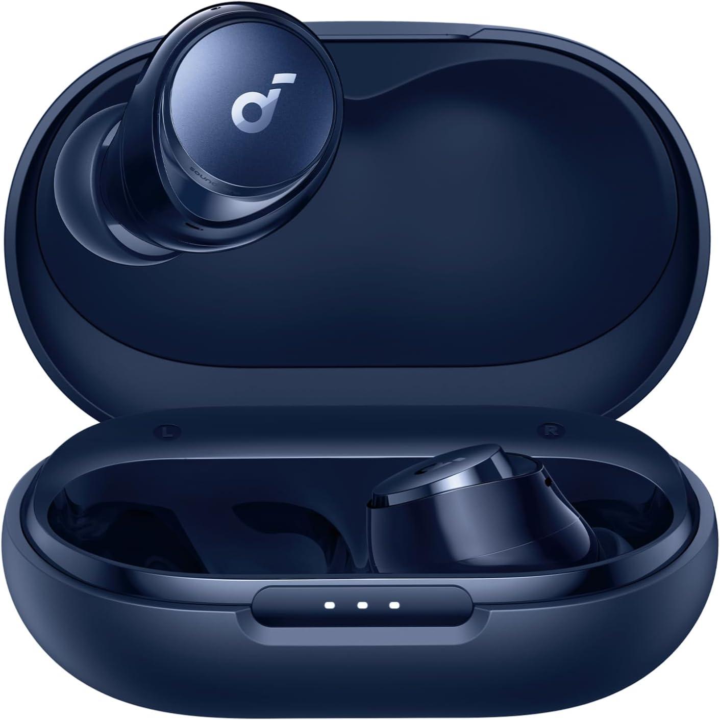 imagesoundcore by Anker Space A40 AutoAdjustable Active Noise Cancelling Wireless Earbuds Reduce Noise by Up to 98 50H Playtime HiRes Sound Comfortable Fit App Customization Wireless Charge BlueBlue