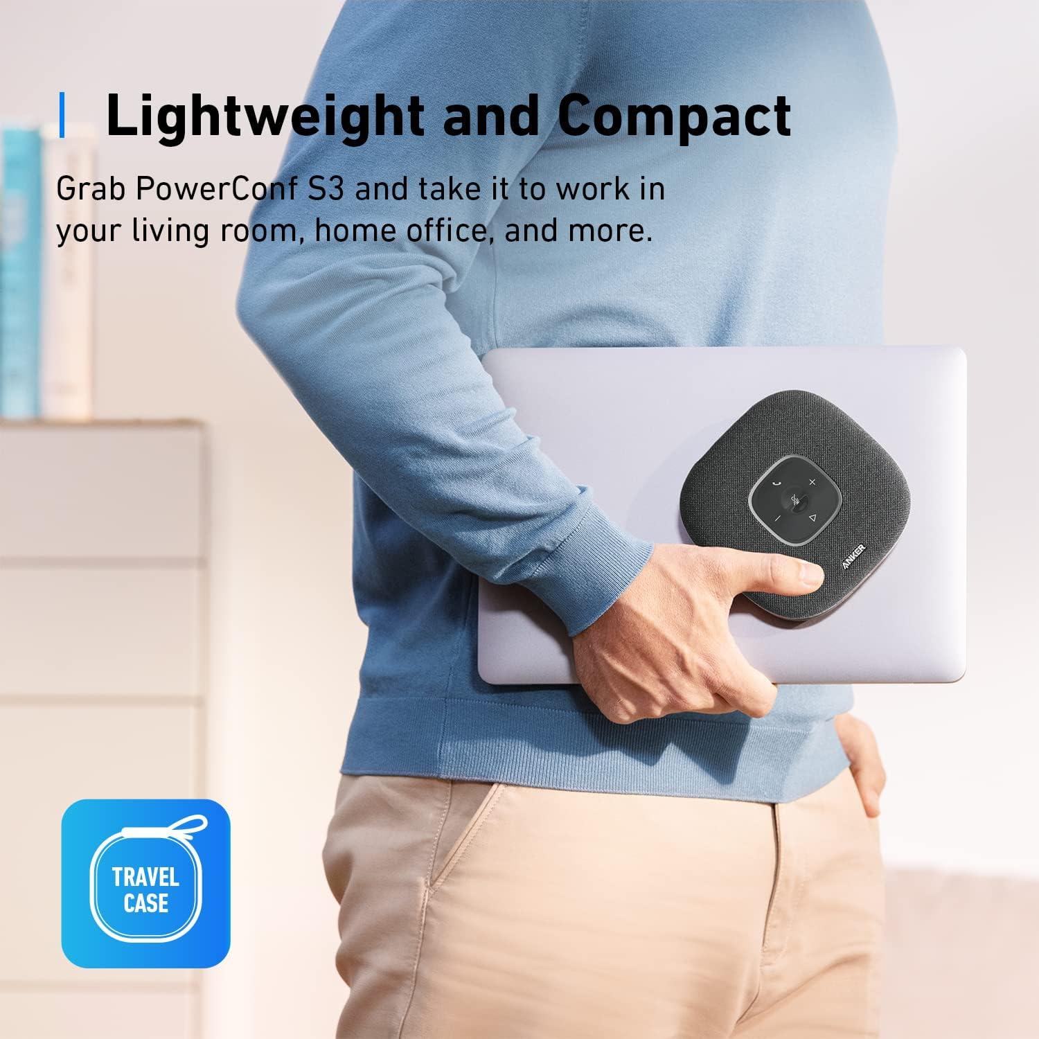 imageAnker PowerConf S3 Speakerphone with 6 Mics Enhanced Voice Pickup 24H Call Time App Control Bluetooth 5 USB C Conference Speaker Compatible with Leading Platforms Home OfficeBlack