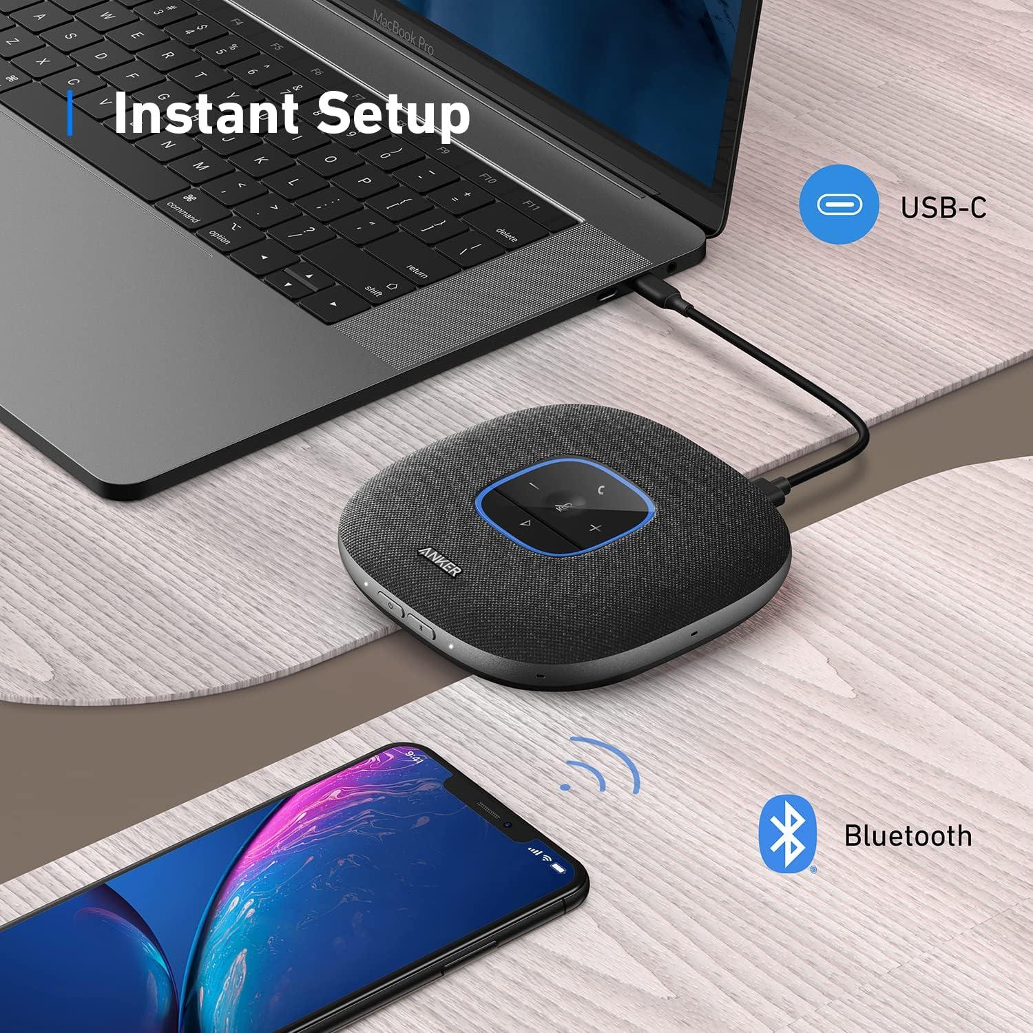 imageAnker PowerConf S3 Speakerphone with 6 Mics Enhanced Voice Pickup 24H Call Time App Control Bluetooth 5 USB C Conference Speaker Compatible with Leading Platforms Home OfficeBlack