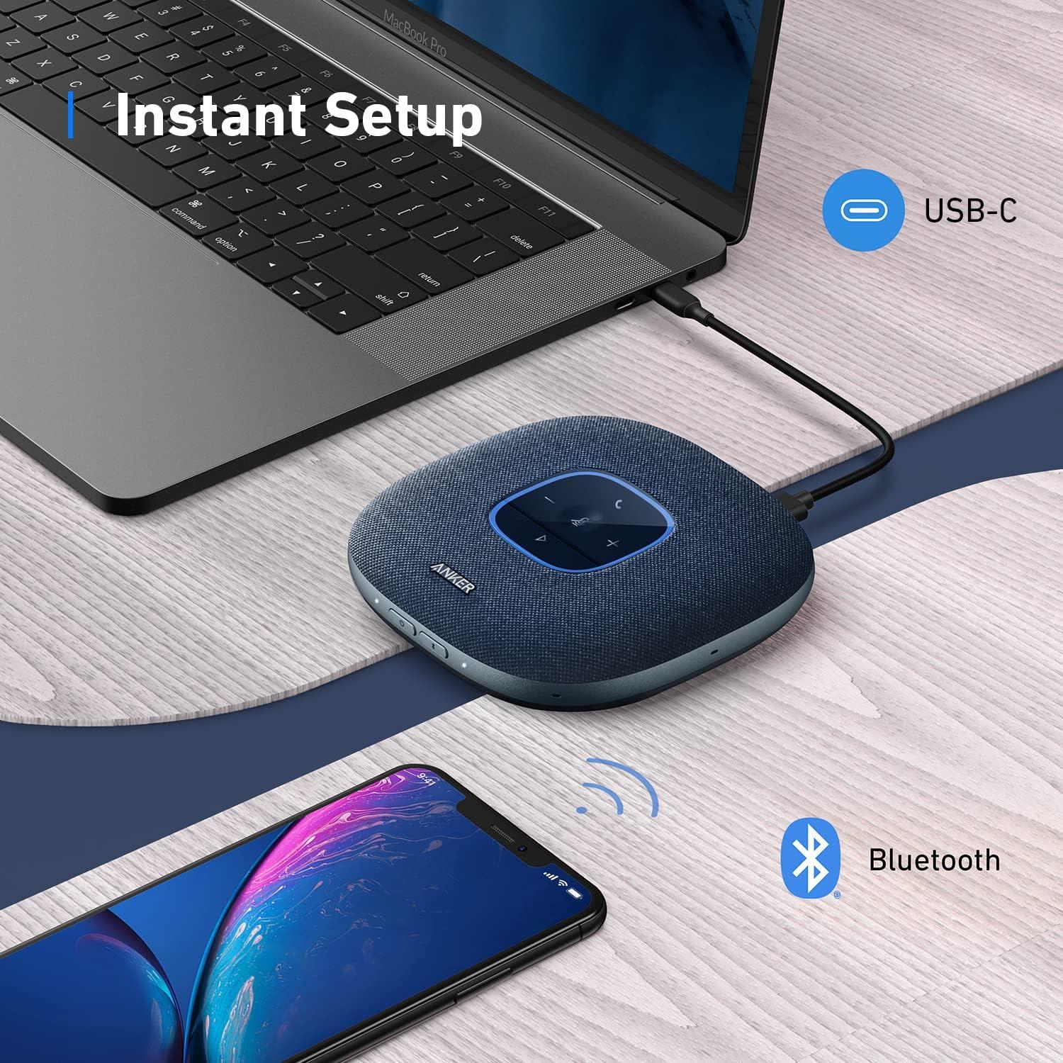 imageAnker PowerConf S3 Speakerphone with 6 Mics Enhanced Voice Pickup 24H Call Time App Control Bluetooth 5 USB C Conference Speaker Compatible with Leading Platforms Home OfficeBlue