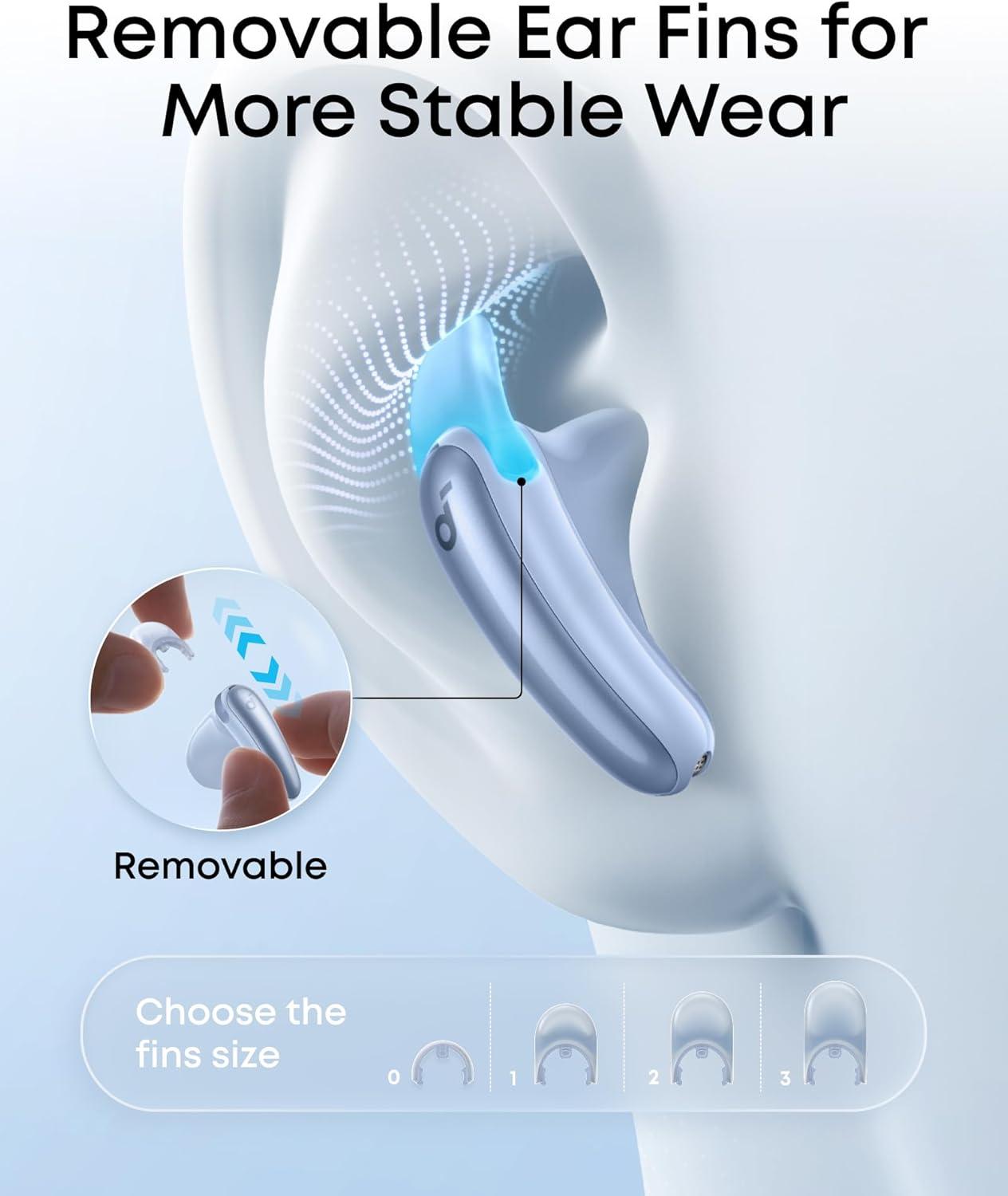 imageSoundcore Liberty Buds by Anker SemiinEar Design Removable Ear Fins RealTime Adaptive Noise Cancelling Fast Charging Wireless Bluetooth EarbudsTranslation Earbuds 30H PlaytimeLight Blue