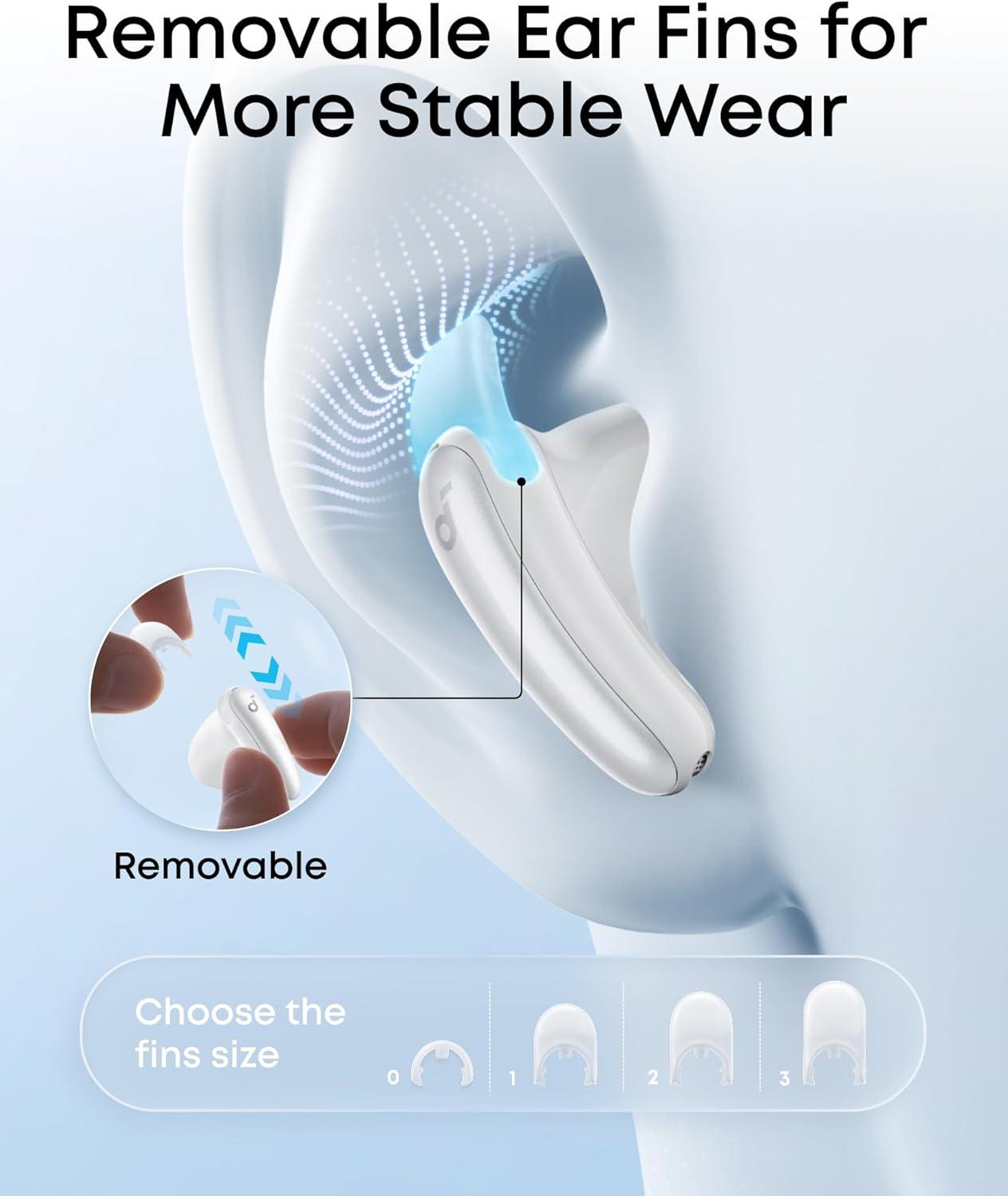 imageSoundcore Liberty Buds by Anker SemiinEar Design Removable Ear Fins RealTime Adaptive Noise Cancelling Fast Charging Wireless Bluetooth EarbudsTranslation Earbuds 30H PlaytimeWhite