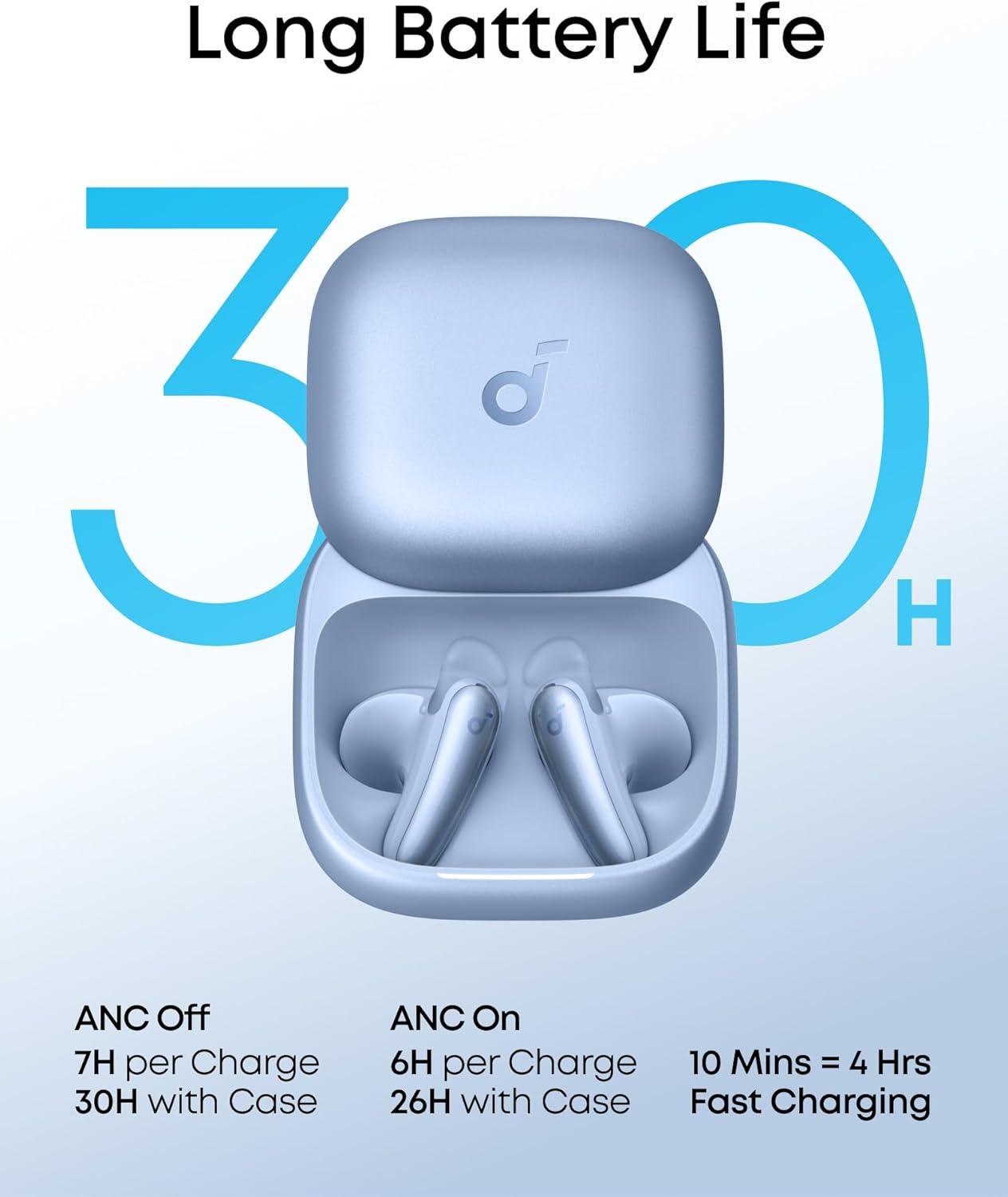 imageSoundcore Liberty Buds by Anker SemiinEar Design Removable Ear Fins RealTime Adaptive Noise Cancelling Fast Charging Wireless Bluetooth EarbudsTranslation Earbuds 30H PlaytimeLight Blue