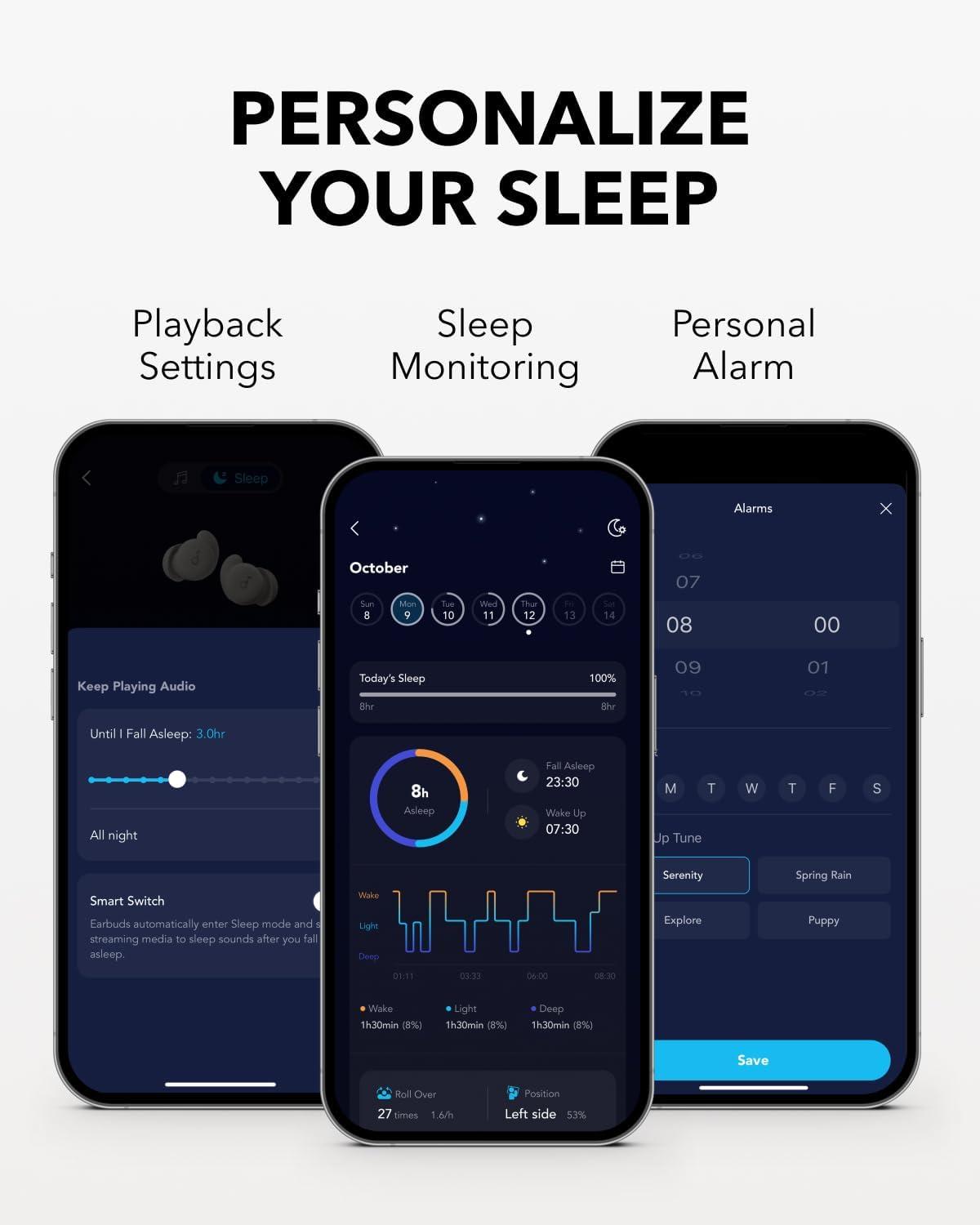 imageSoundcore Sleep A20 Earbuds by Anker Noise Blocking Comfy for Side Sleepers AI Brainwave Audio 80H Playtime Stream Content via Bluetooth 53 Sleep Monitor Personal AlarmSlumber Beige