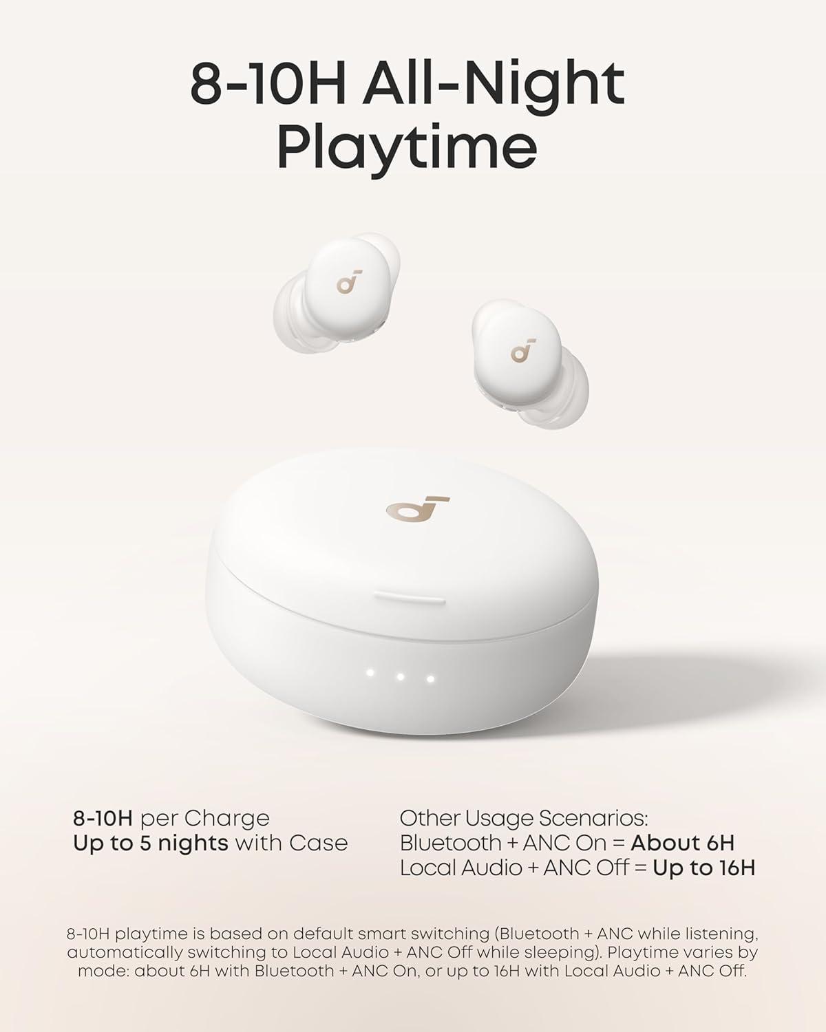 imageSoundcore Sleep A30 Special by Anker Sleep Earbuds ANC Passive Isolation Snore Masking Extensive Sleep Audio Ultra Comfort for Side Sleepers 810H PlaytimeLunar White