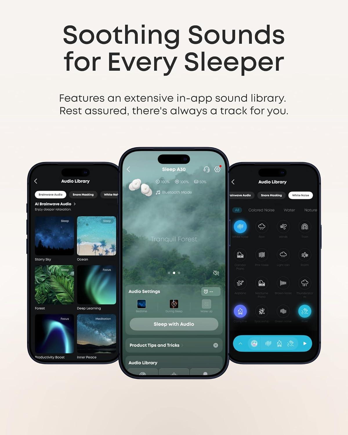 imageSoundcore Sleep A30 Special by Anker Sleep Earbuds ANC Passive Isolation Snore Masking Extensive Sleep Audio Ultra Comfort for Side Sleepers 810H PlaytimeLunar White