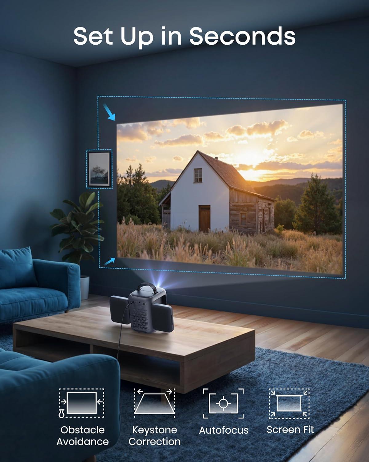 imagesoundcore Nebula P1i Smart Projector with WiFi and Bluetooth Flippable Speakers 20 Dolby Audio 380 ANSI Lumens Full HD 1080P AllGlass Lenses Dual 10W Stereo GTV Portable