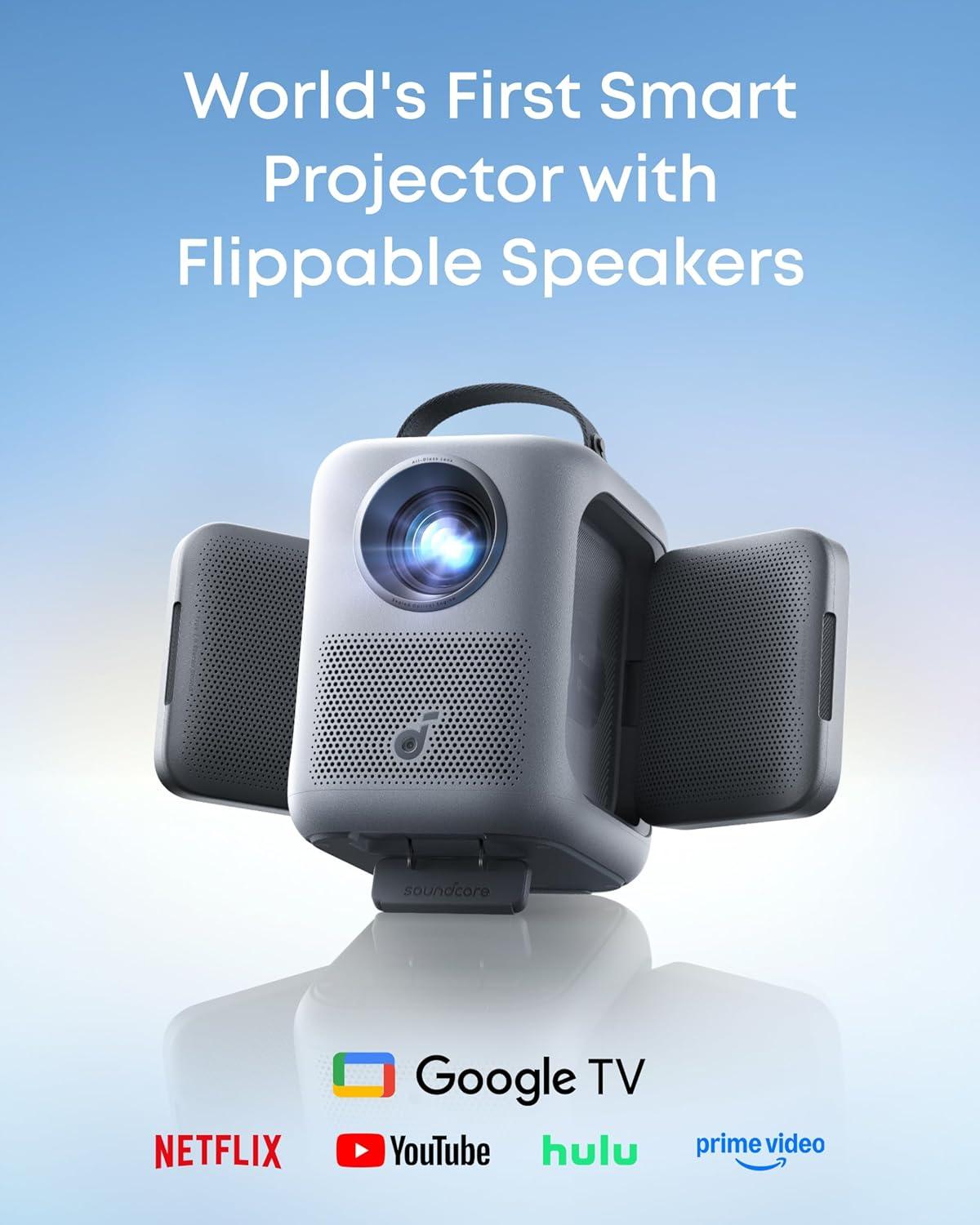 imagesoundcore Nebula P1i Smart Projector with WiFi and Bluetooth Flippable Speakers 20 Dolby Audio 380 ANSI Lumens Full HD 1080P AllGlass Lenses Dual 10W Stereo GTV Portable