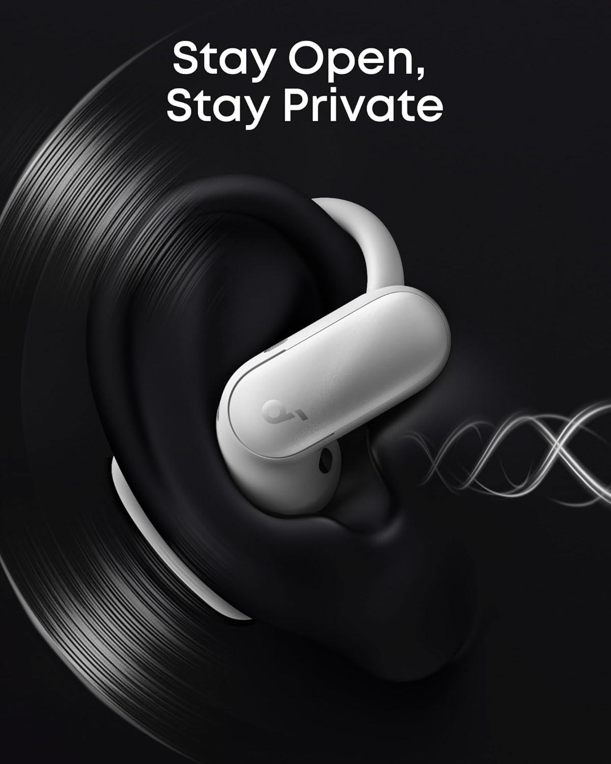 imageSoundcore AeroFit 2 Pro by Anker OpenEar with SemiinEar Active Noise Cancellation DualForm Earbuds Adjustable Ear Hooks HiRes LDAC 4Mic AI Clear Calls IP55 WaterProof Wireless ChargingGloss White
