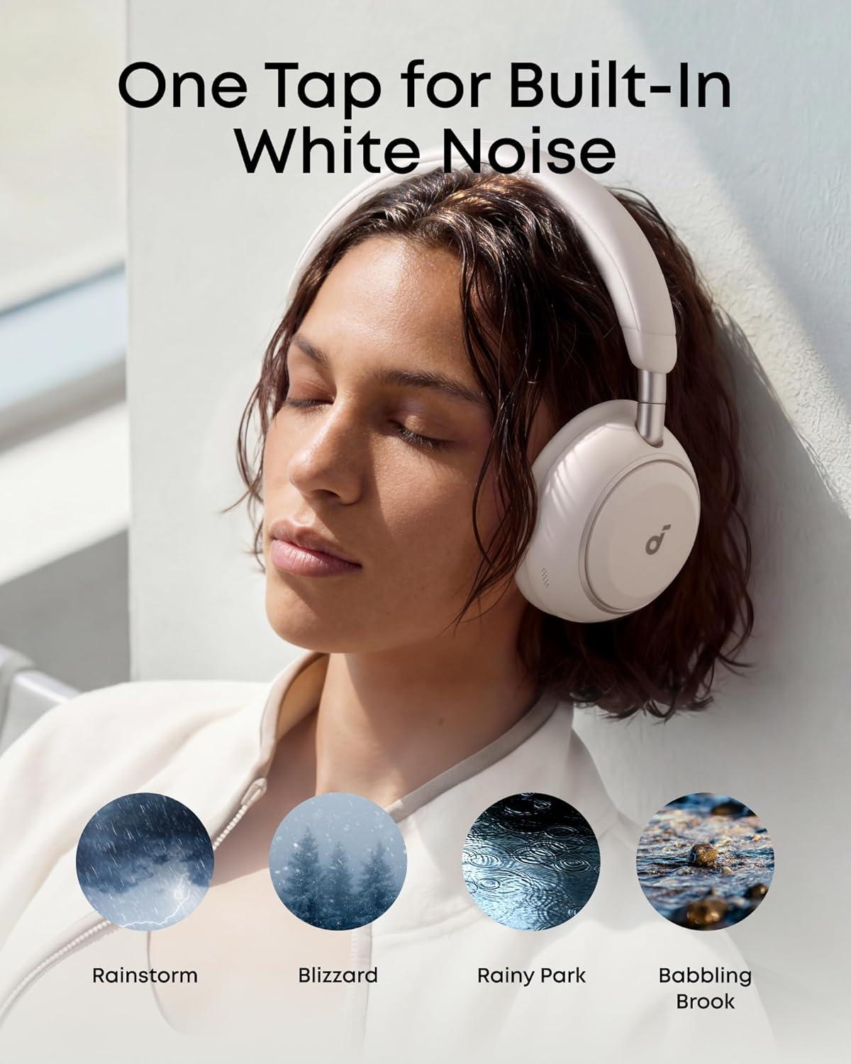 imageSoundcore Space 2 by Anker Active Noise Cancelling Headphones Comfortable Fit 50H Playtime LDAC HiRes Wireless Audio Dual Connection Clear Calls Bluetooth 61 Nap Mode Wearing DetectionLinen White