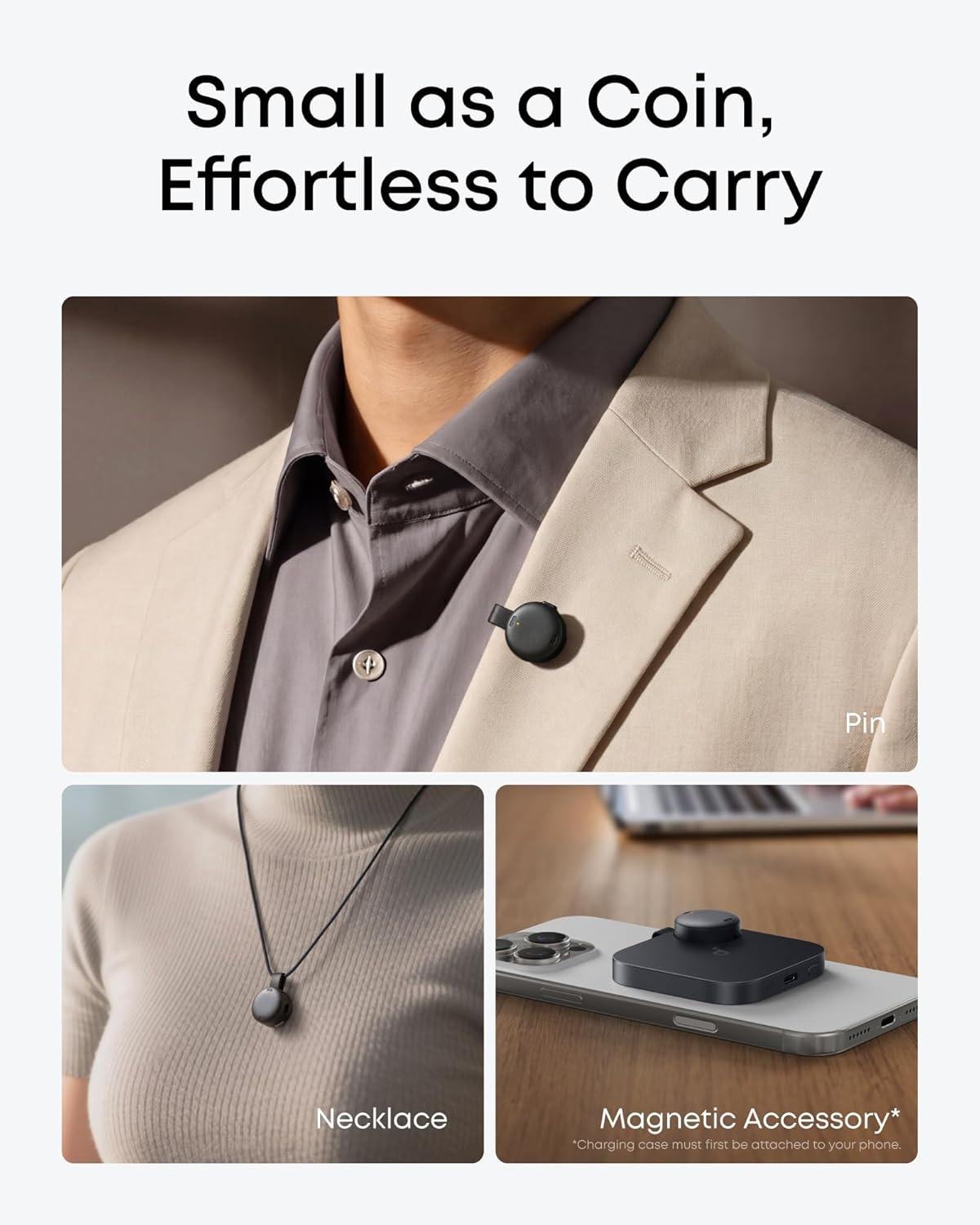image:imagesoundcore Work AI Voice Recorder by Anker Wearable Note Taker for Meetings Transcribe and Summarize MFi Certified 64GB 150 Languages USBC Charging 32H Recording Find MyBlack