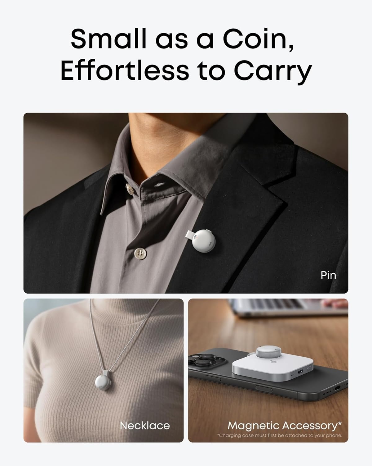 image:imagesoundcore Work AI Voice Recorder by Anker Wearable Note Taker for Meetings Transcribe and Summarize MFi Certified 64GB 150 Languages USBC Charging 32H Recording Find MyWhite