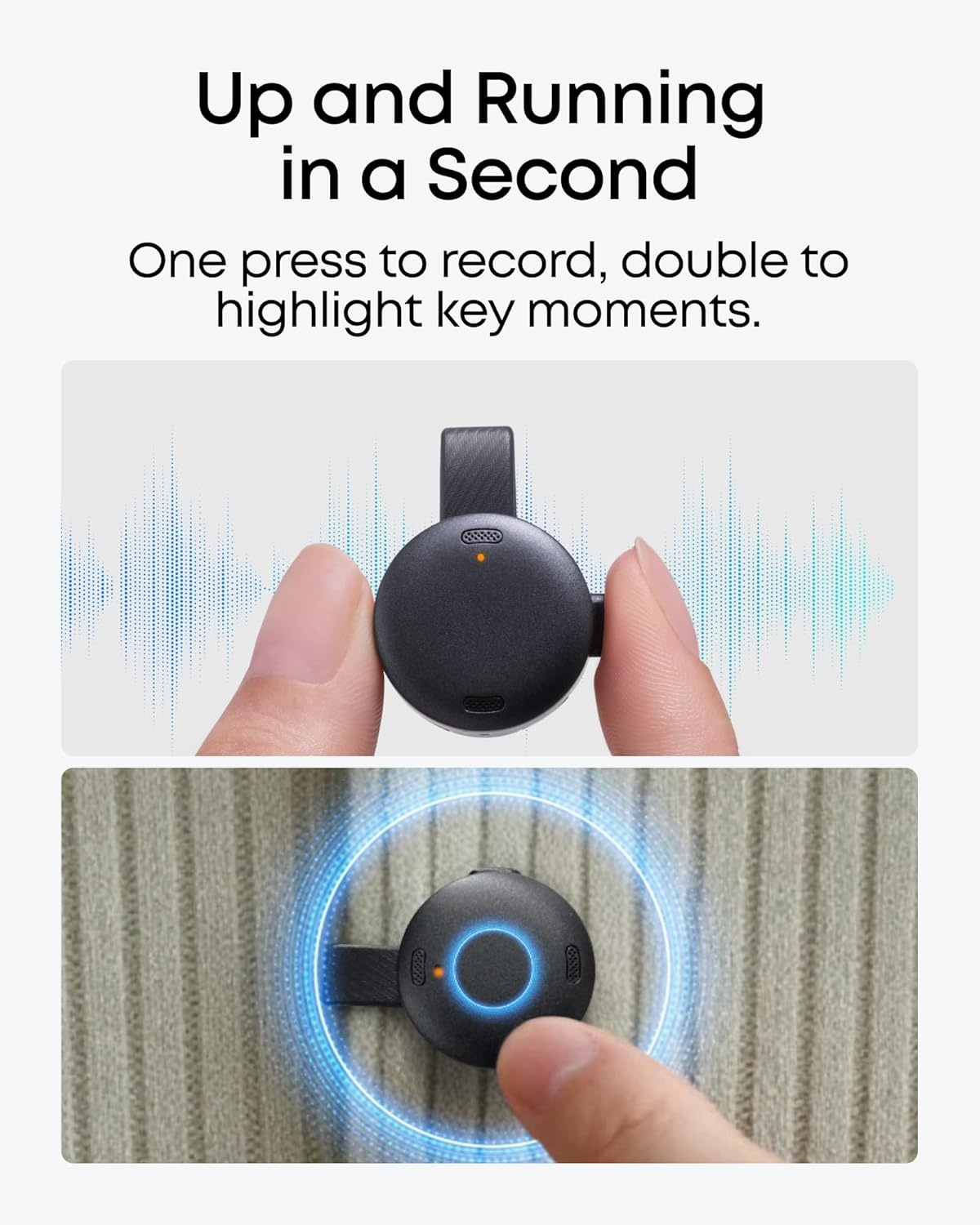 image:imagesoundcore Work AI Voice Recorder by Anker Wearable Note Taker for Meetings Transcribe and Summarize MFi Certified 64GB 150 Languages USBC Charging 32H Recording Find MyBlack