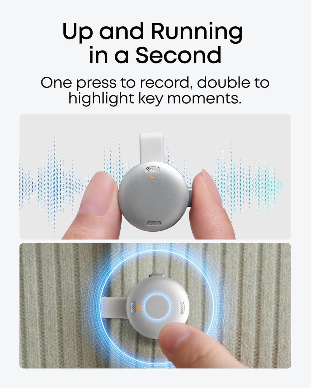 image:imagesoundcore Work AI Voice Recorder by Anker Wearable Note Taker for Meetings Transcribe and Summarize MFi Certified 64GB 150 Languages USBC Charging 32H Recording Find MyWhite