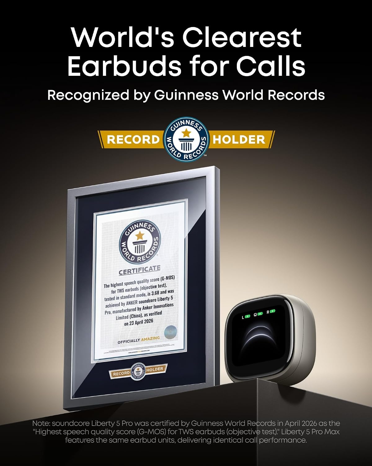 image:imageSoundcore Liberty 5 ProGuinness World RecordsCertified Call QualityAnker Thus AI ChipActive Noise Cancelling Wireless EarbudsCrystalClear Calls for CommuteNoisy EnvironmentsTitanium Gold
