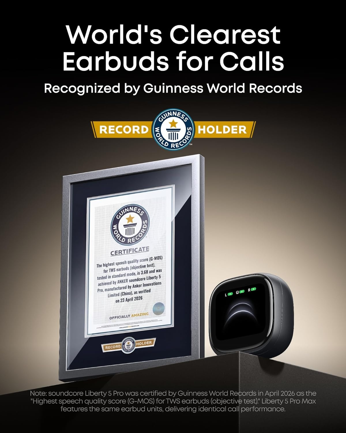 image:imageSoundcore Liberty 5 ProGuinness World RecordsCertified Call QualityAnker Thus AI ChipActive Noise Cancelling Wireless EarbudsCrystalClear Calls for CommuteNoisy EnvironmentsMidnight Black
