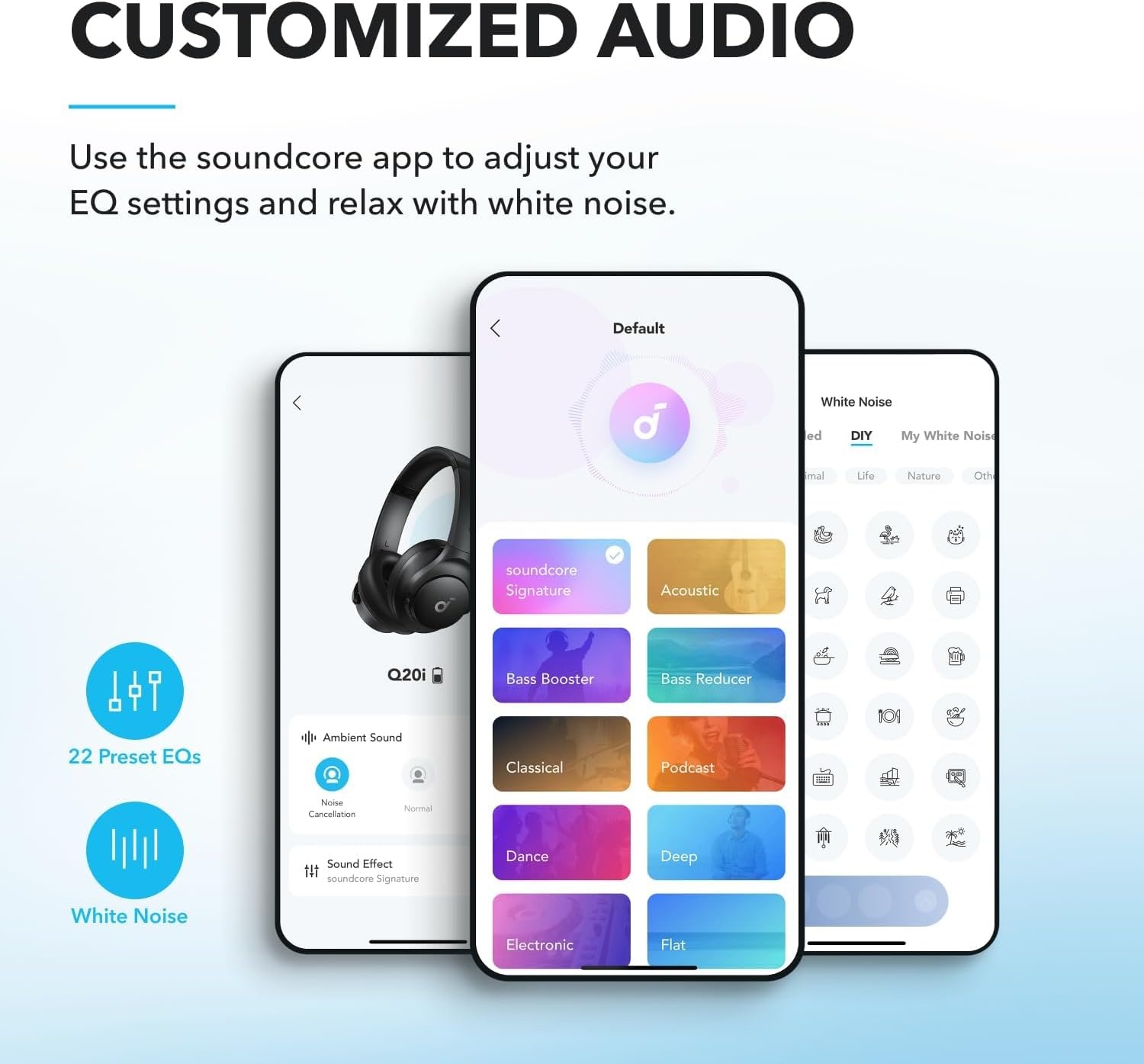 image:imageSoundcore by Anker Q20i Hybrid Active Noise Cancelling Headphones with Headphones Case Wireless OverEar Bluetooth 40H Long ANC Playtime HiRes Audio Big Bass Customize via an App