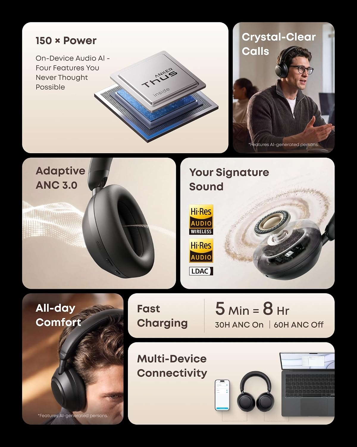 image:imageSoundcore Anker Space 2 Pro ANC OverEar Headphones Crystal Clear CallJet Black